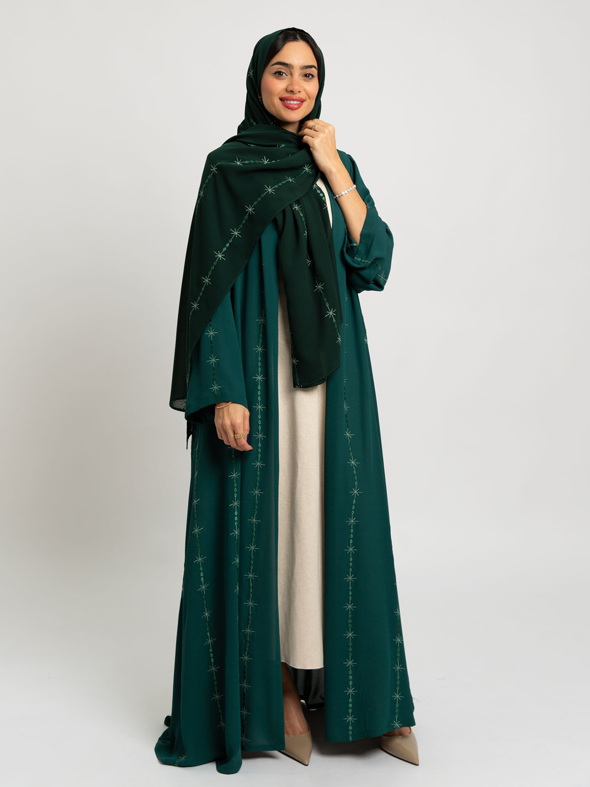 Grass Green Galaxy Threads A-Cut Abaya