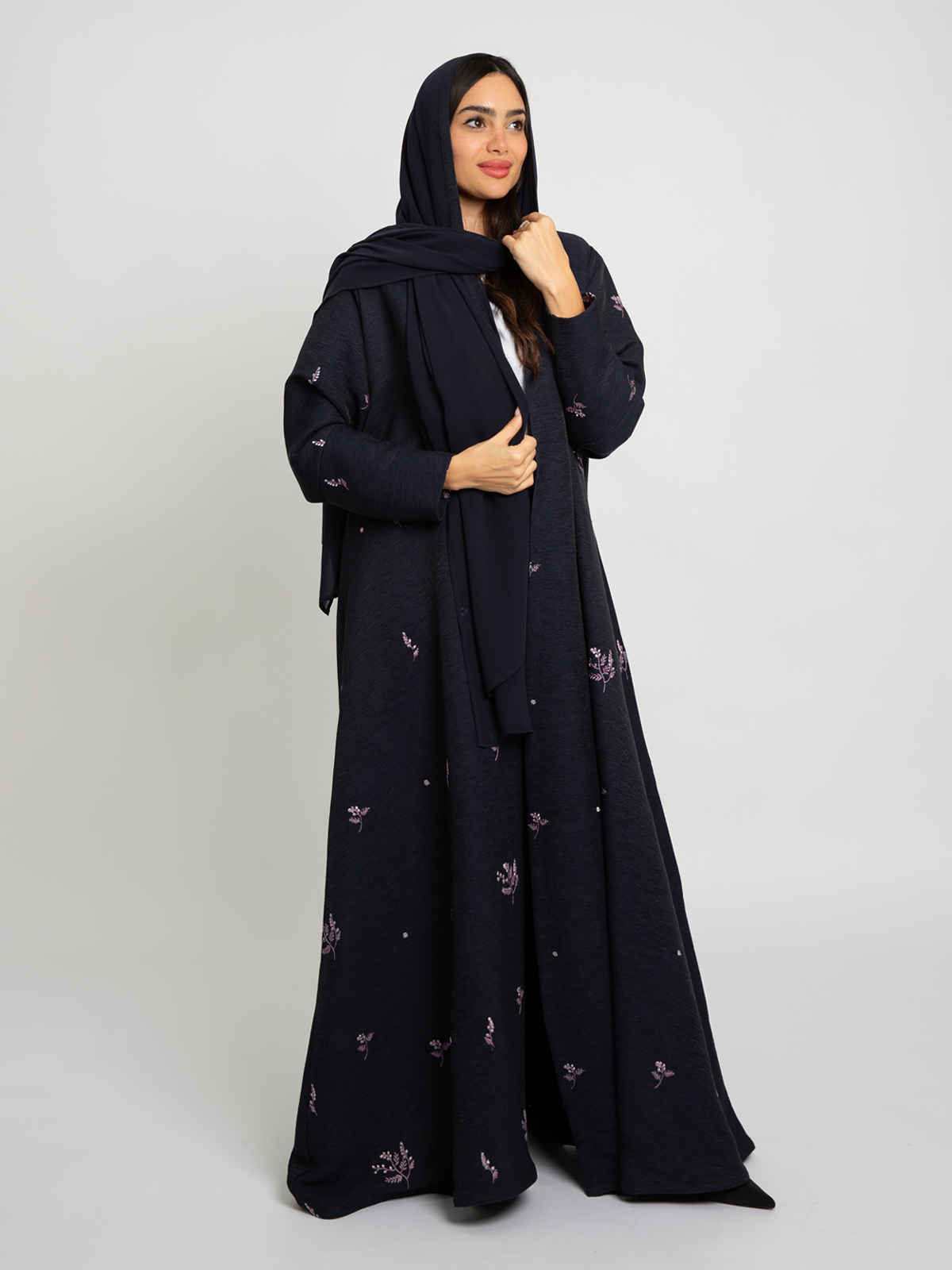 Navy Floral Fall A-Cut Abaya