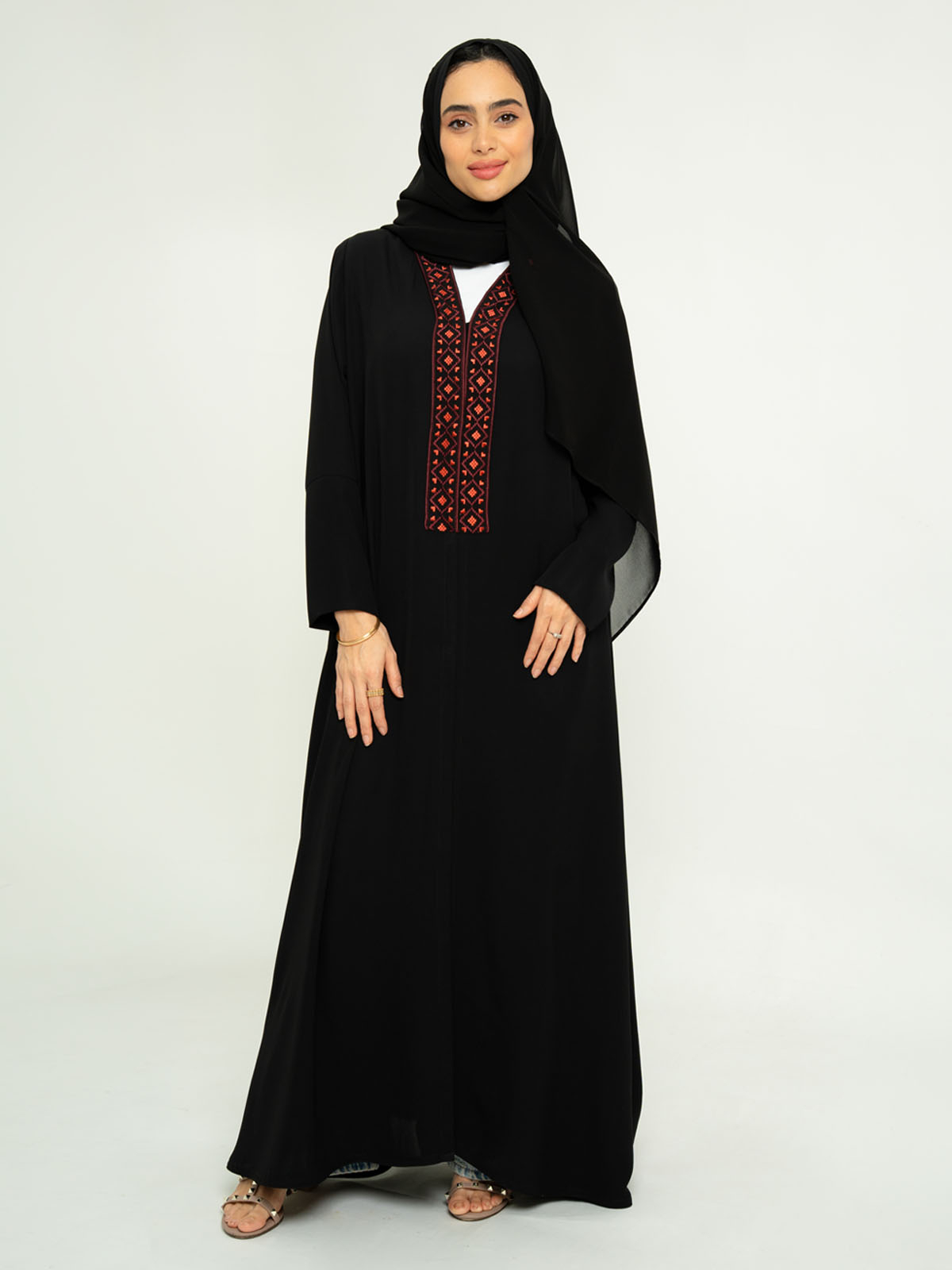 Black Jeweled Stitch Closed A-Cut Abaya