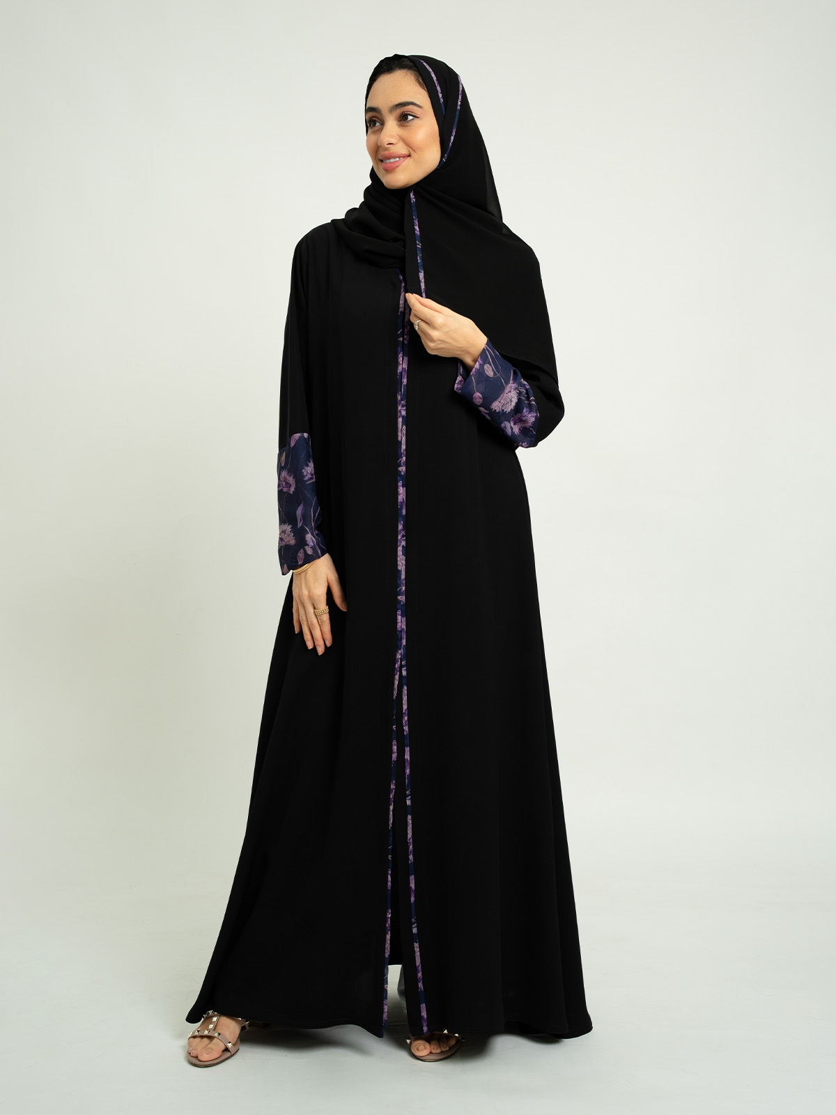 Black Lilac Groves Closed A-Cut Abaya