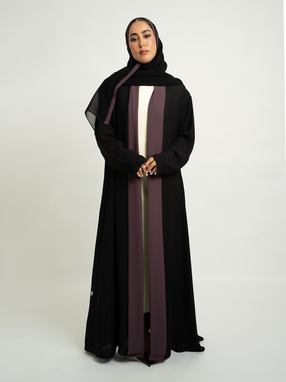 Black & Lilac A-Cut with Collar Abaya