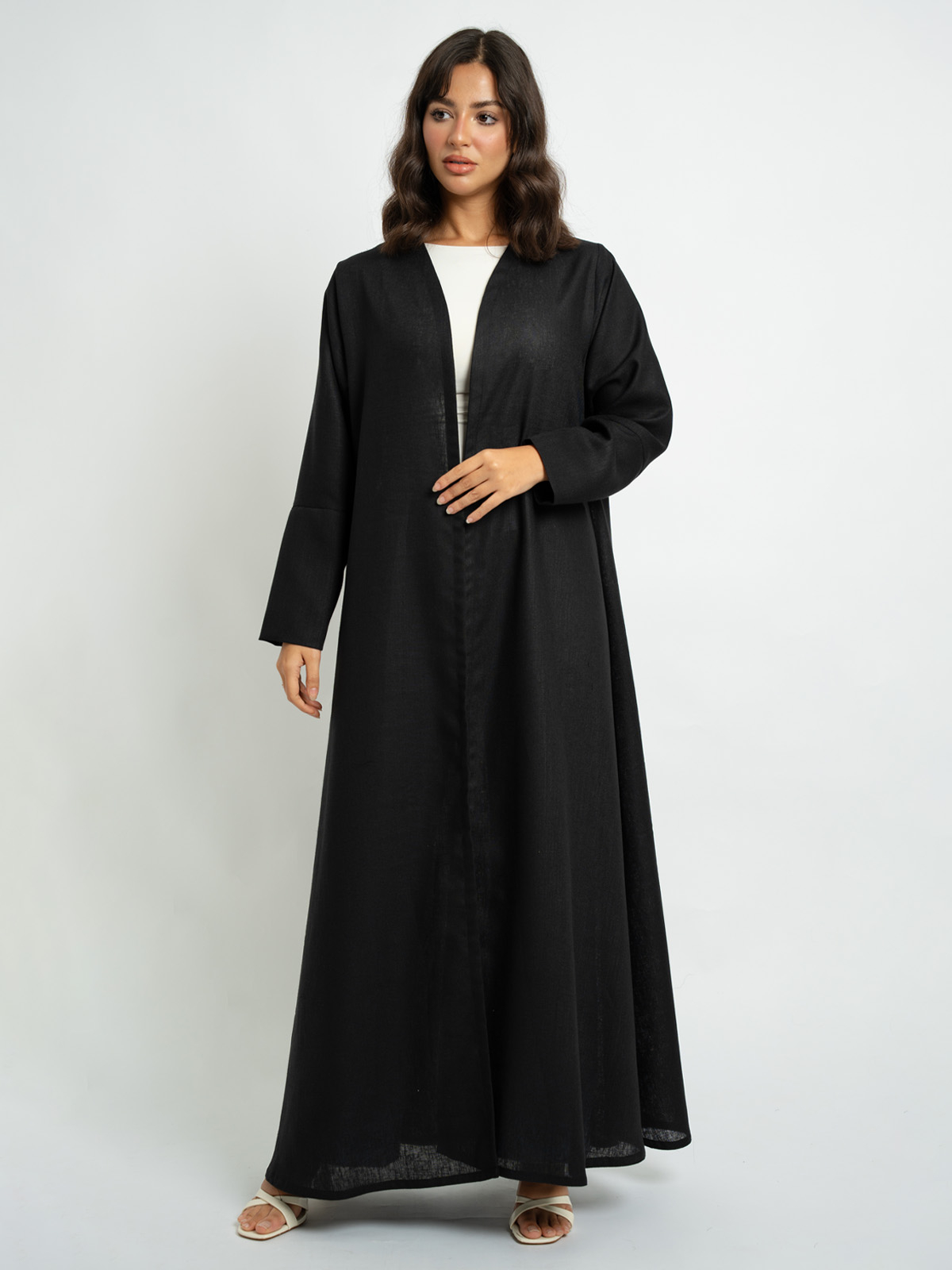 Black - Linen A-Cut Abaya