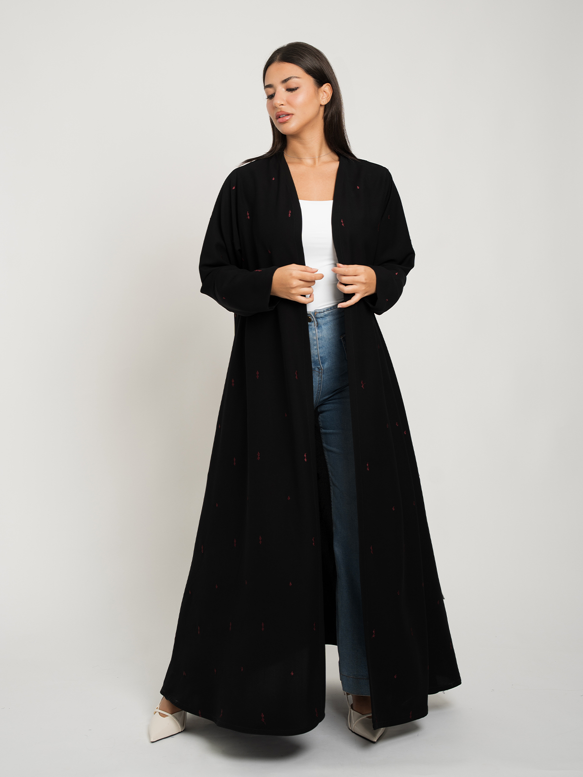 Black & Magenta Diamonds A-Cut Abaya