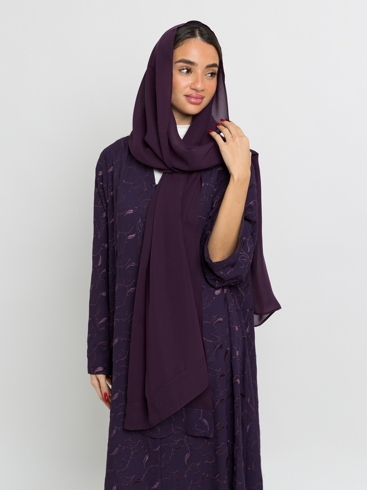 Mauve Leaves Galaxy A-Cut Abaya