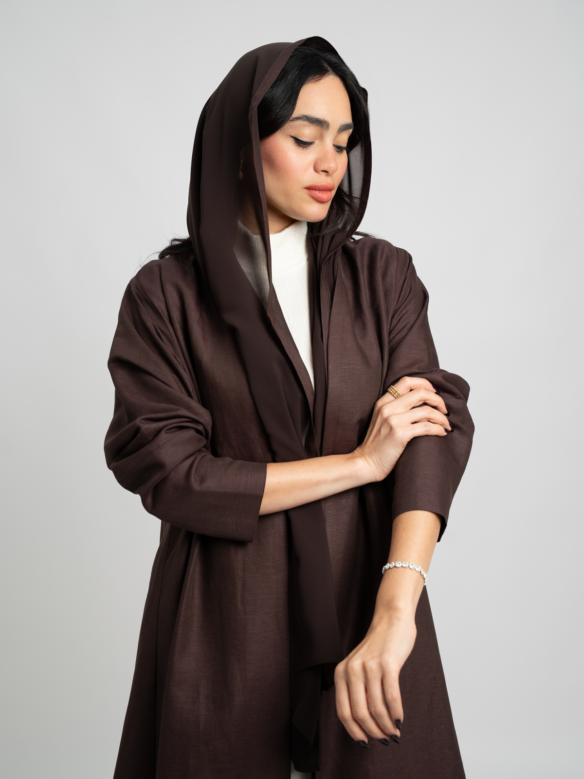 Brown Linen A-Cut Abaya
