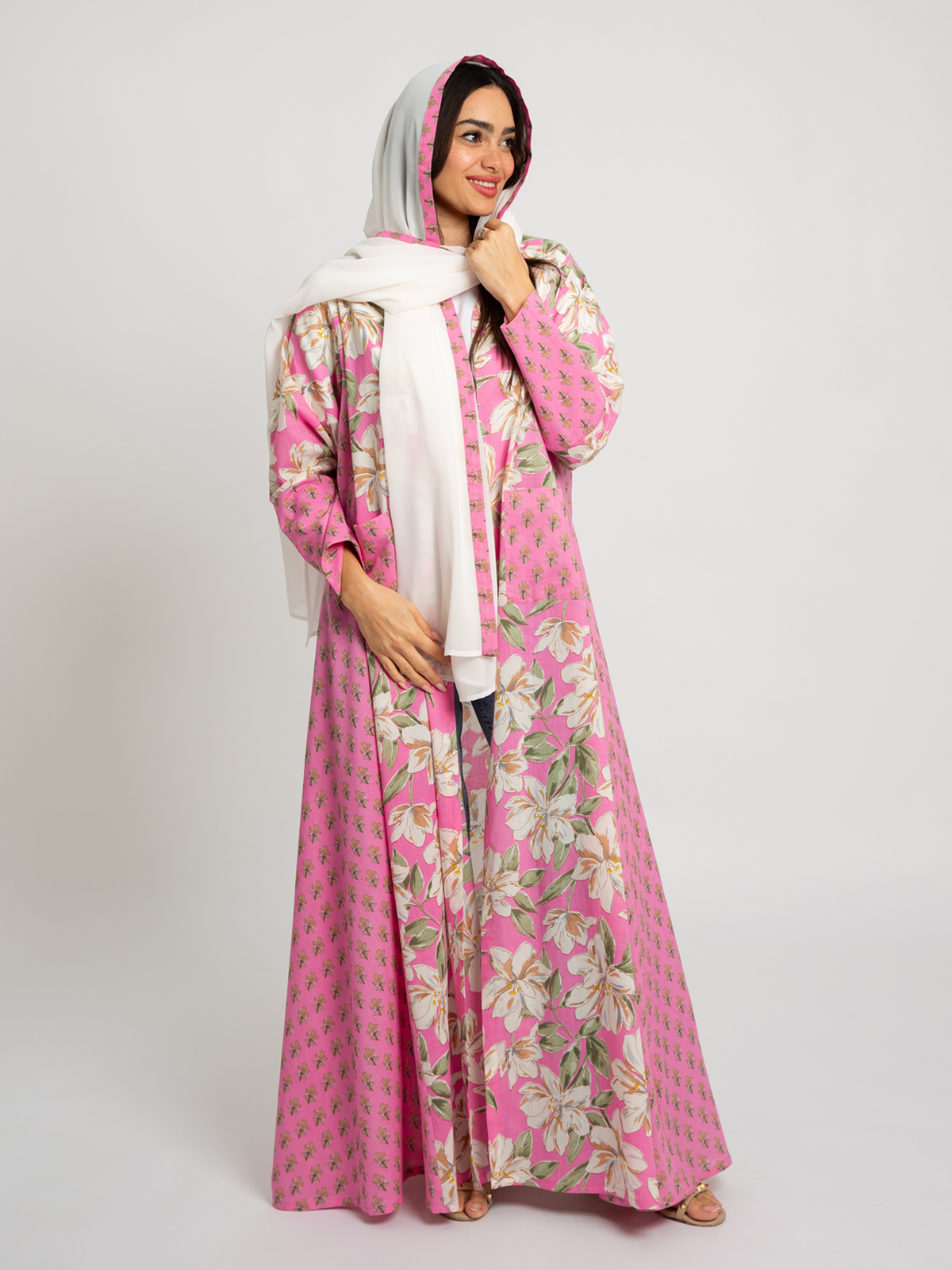 Pink Daisy Day A-Cut Abaya