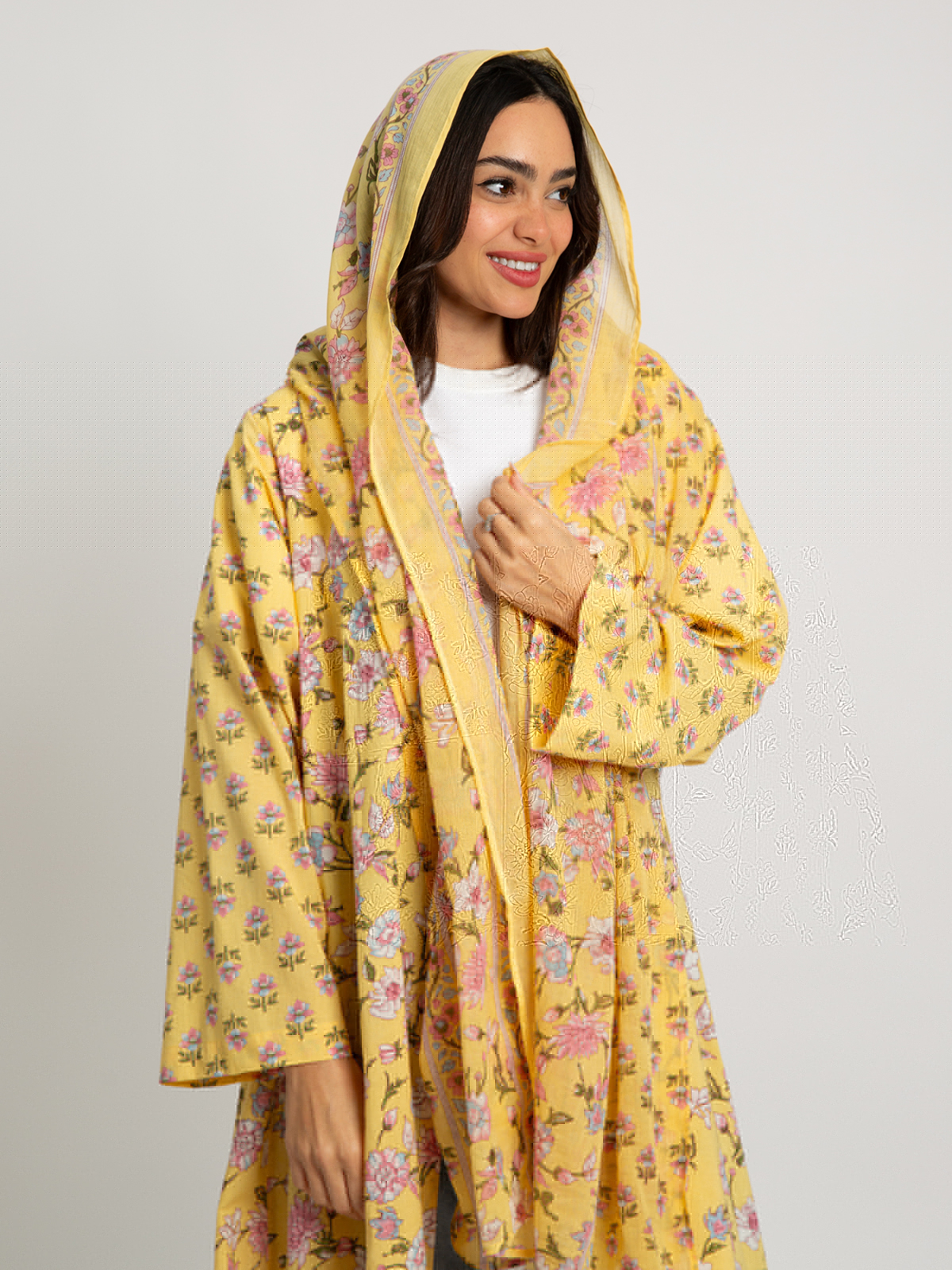 Pink Lemon Flower A-Cut Abaya