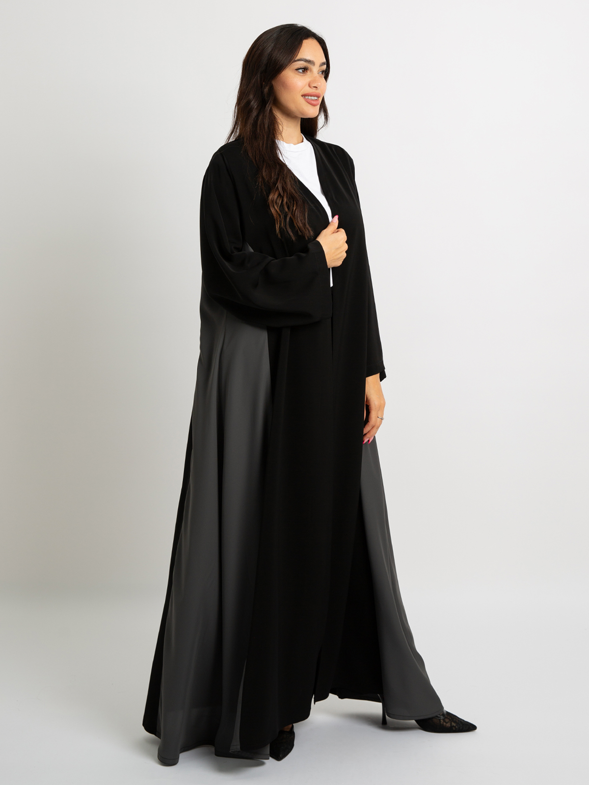 Black with Gray Princess A-Cut Abaya