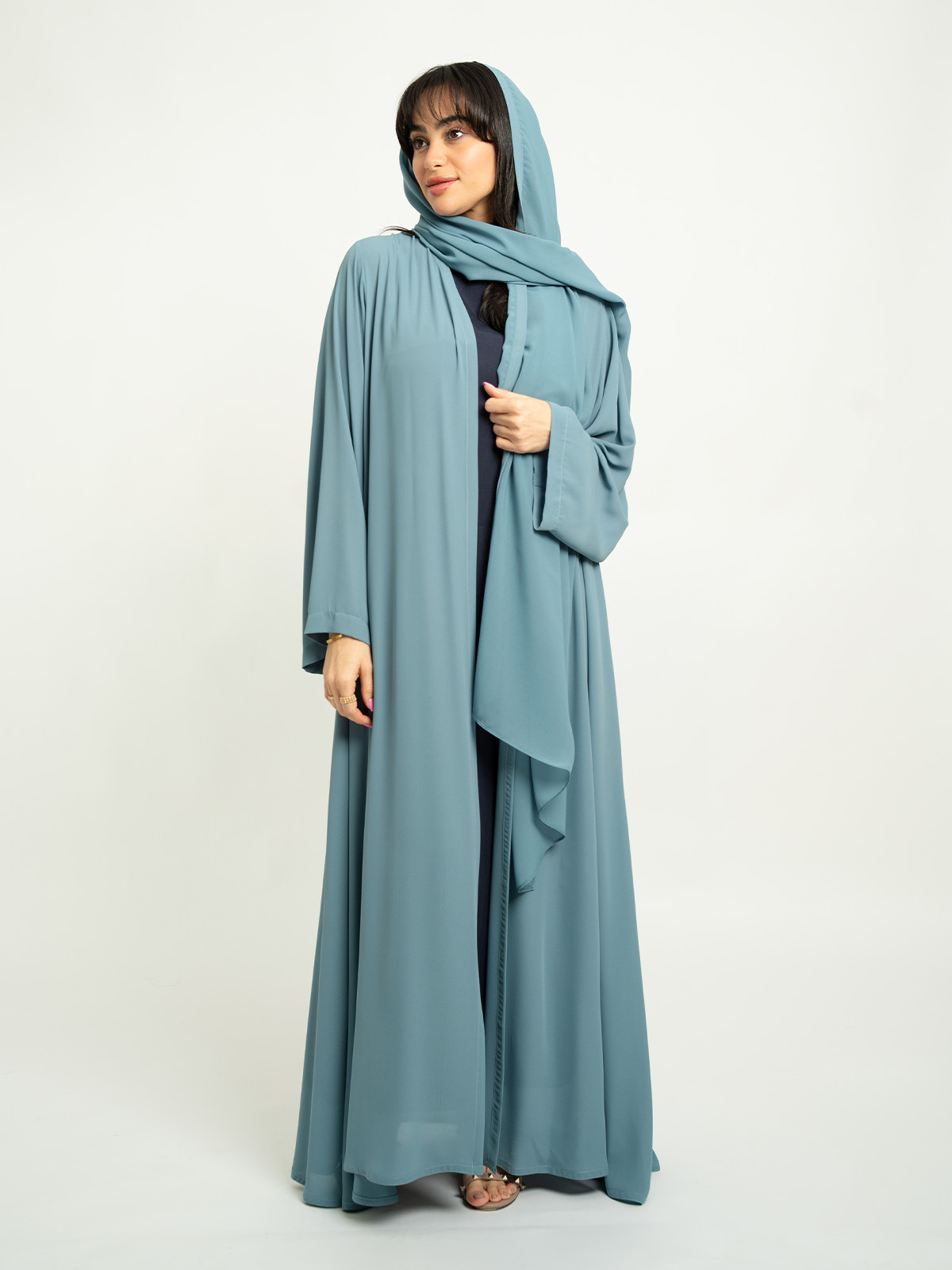 Smoky Blue Open A-Cut Abaya