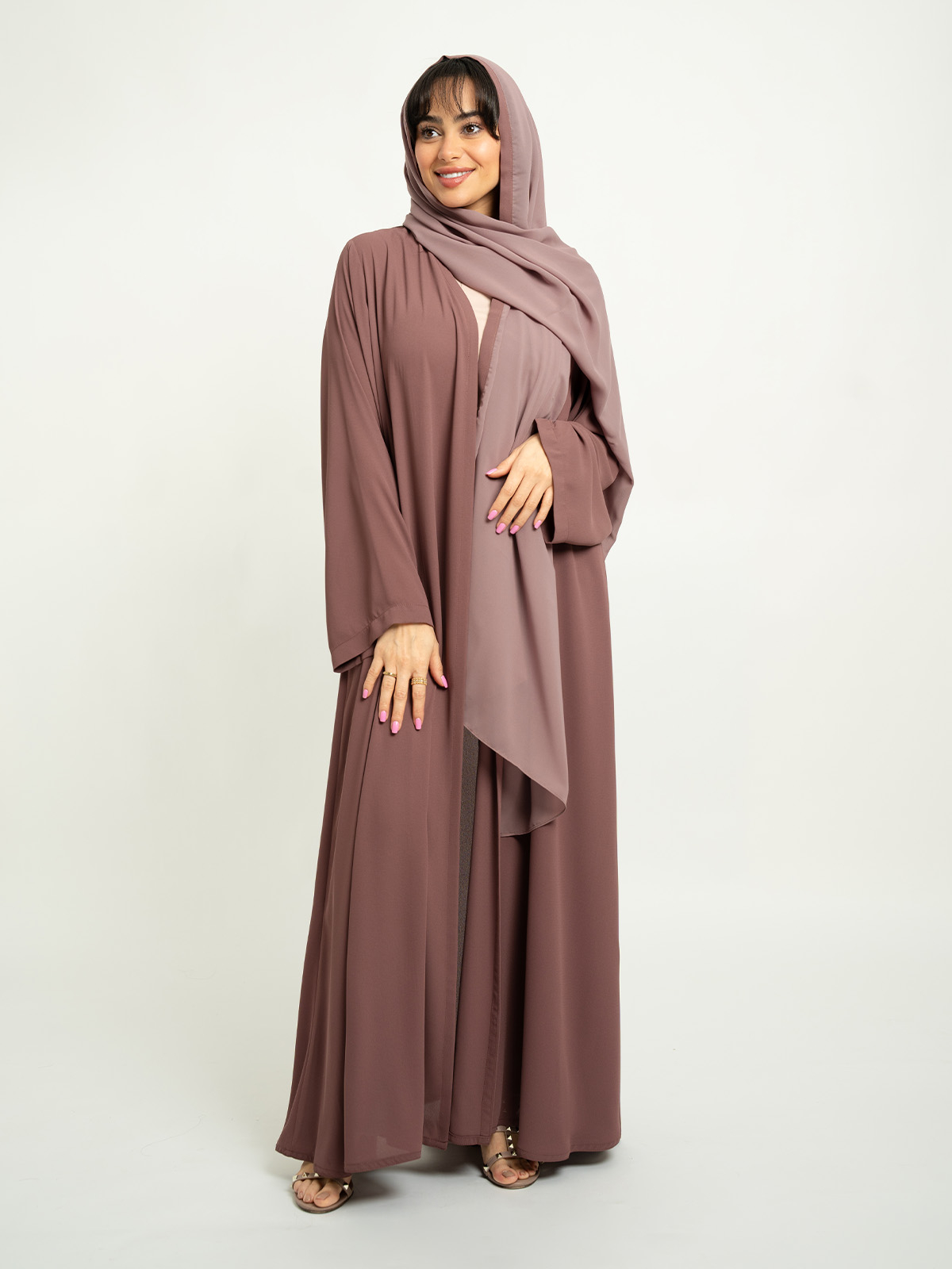 Dusty Rose Open A-Cut Abaya