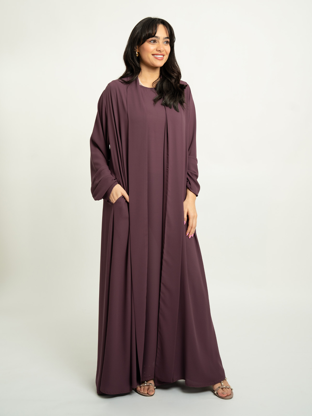 Mauve Wrap A-Cut with Collar Abaya