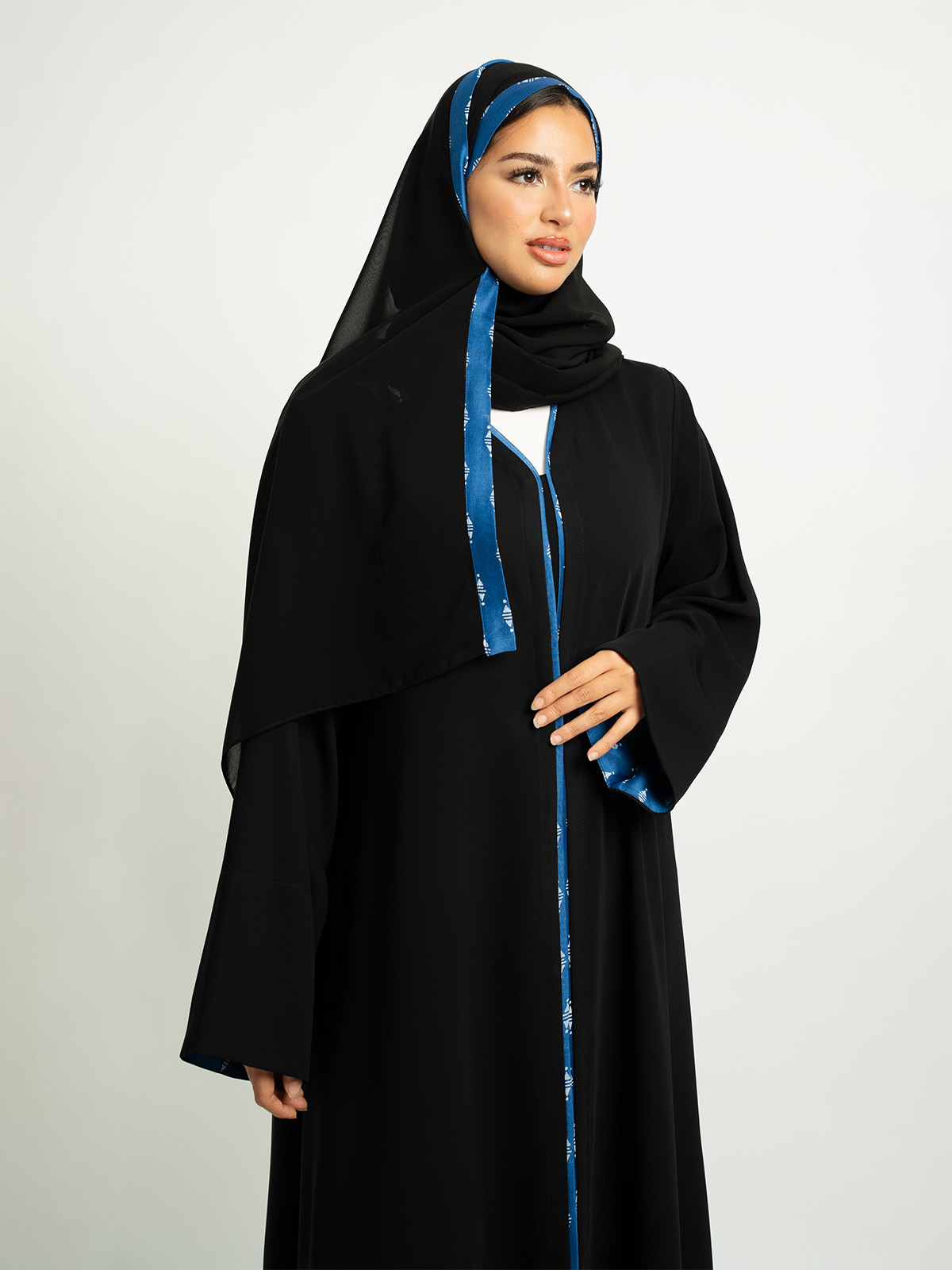 Black with Indigo Blue Closed A-Cut Abaya