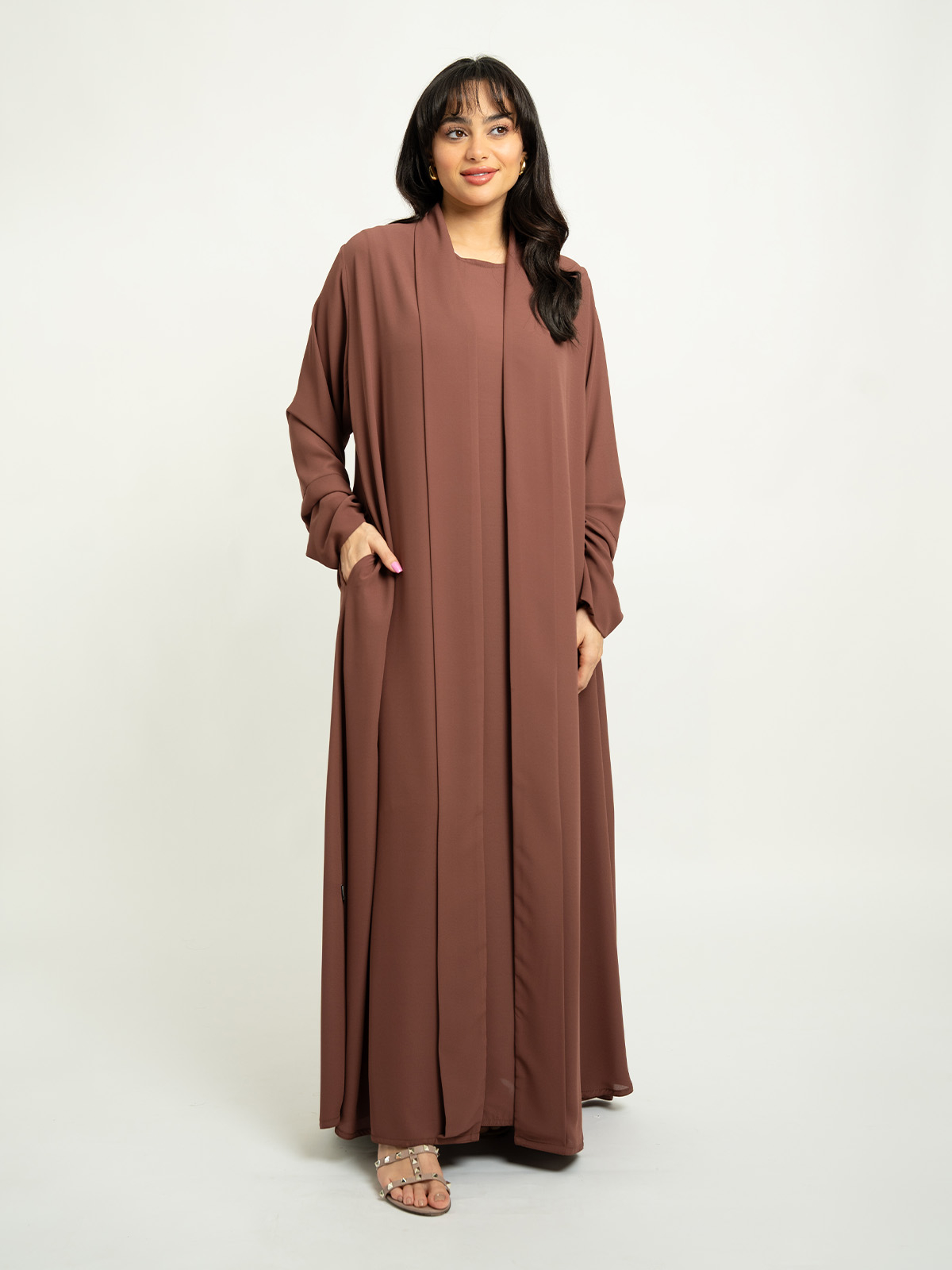 Brown Wrap A-Cut with Collar Abaya