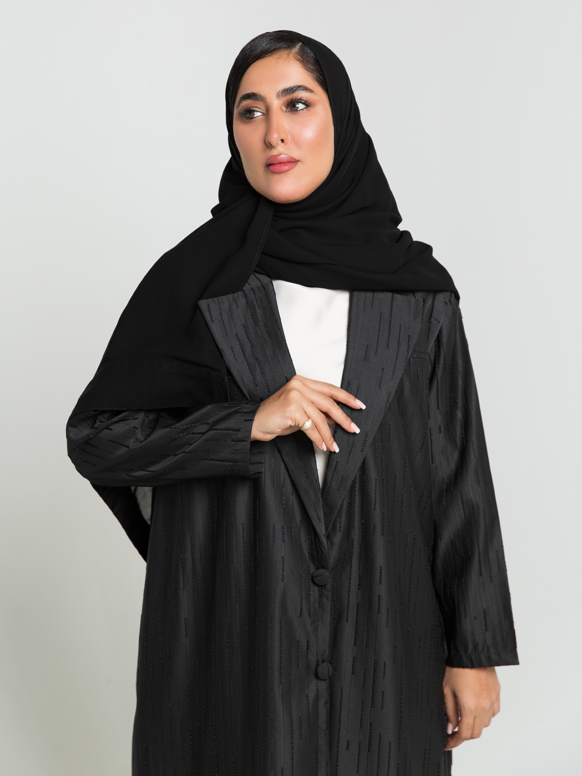 Black Suit Jacquard Abaya