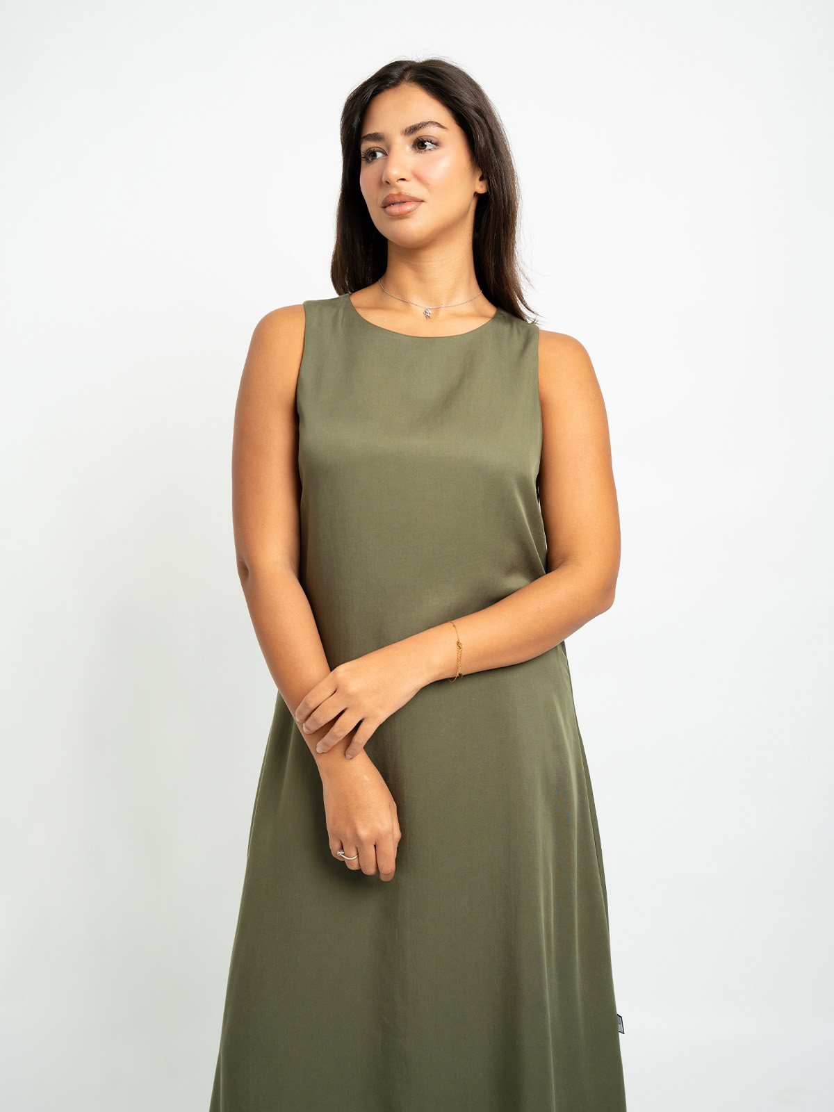 Olive Sleeveless Long Dress