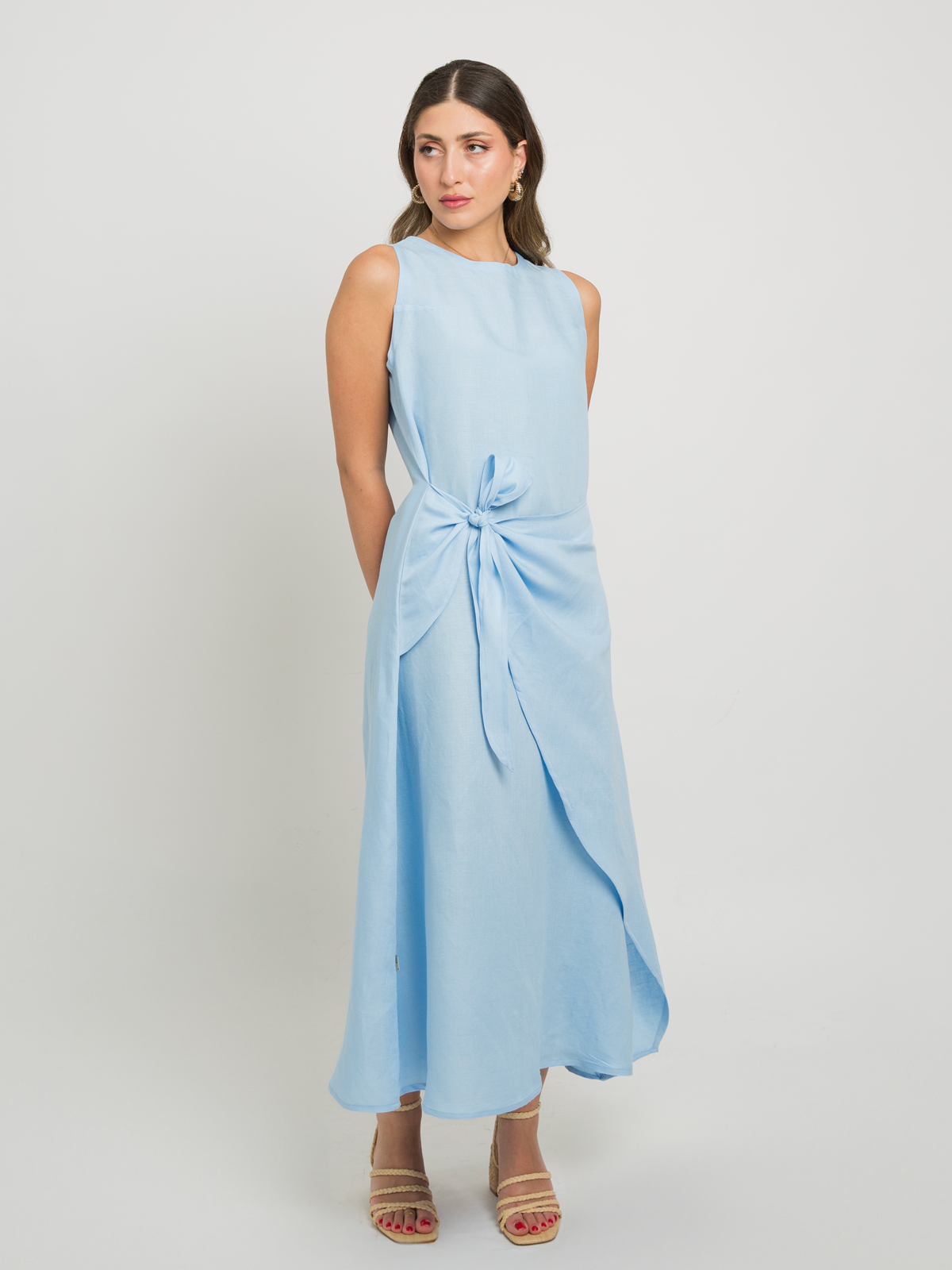 Sky Blue Linen Wrap Dress