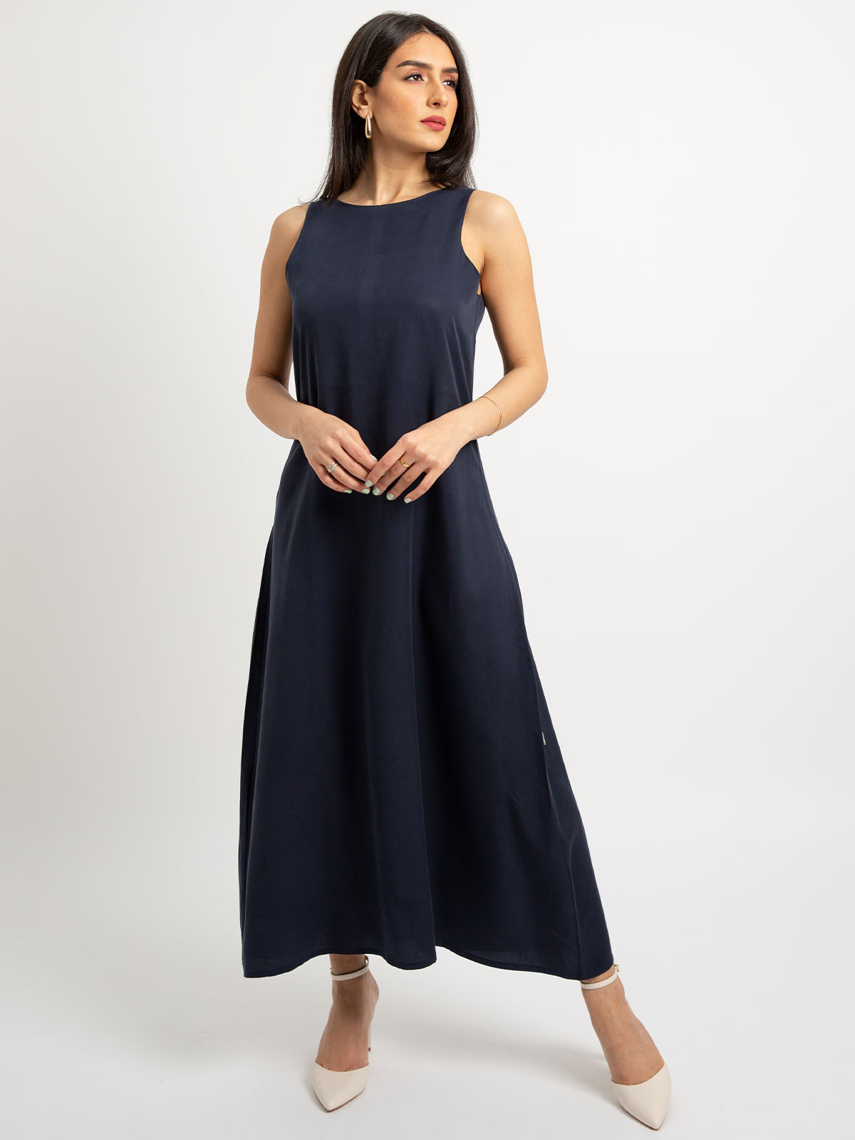Navy - Sleeveless Long Dress