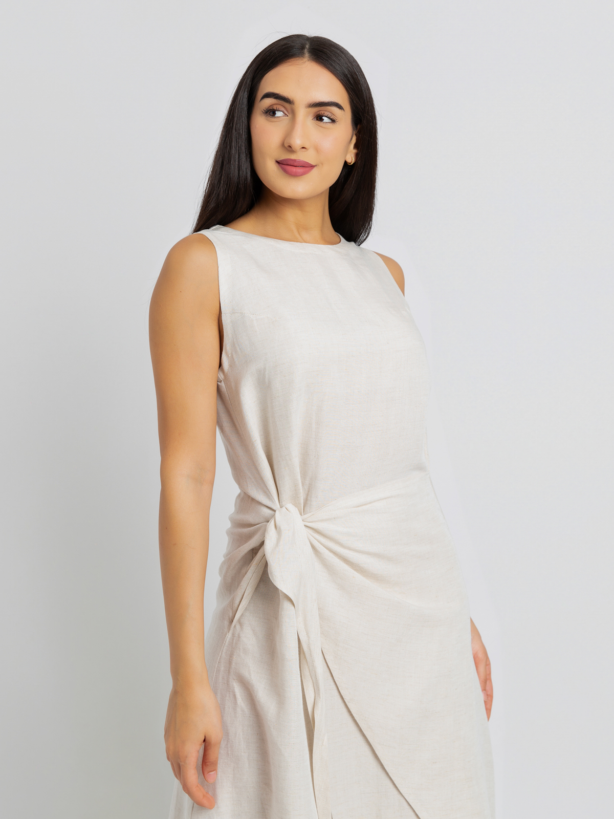 Beige Linen Wrap Dress