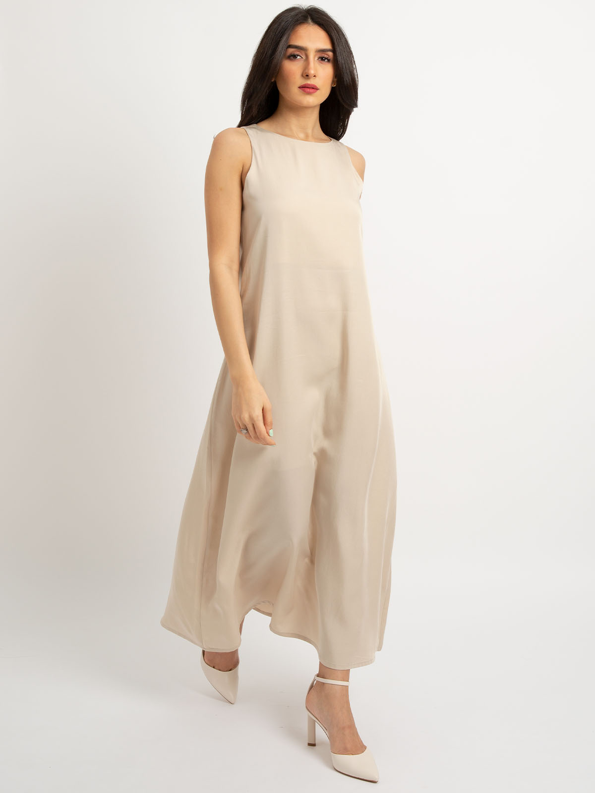 Beige - Sleeveless Long Dress