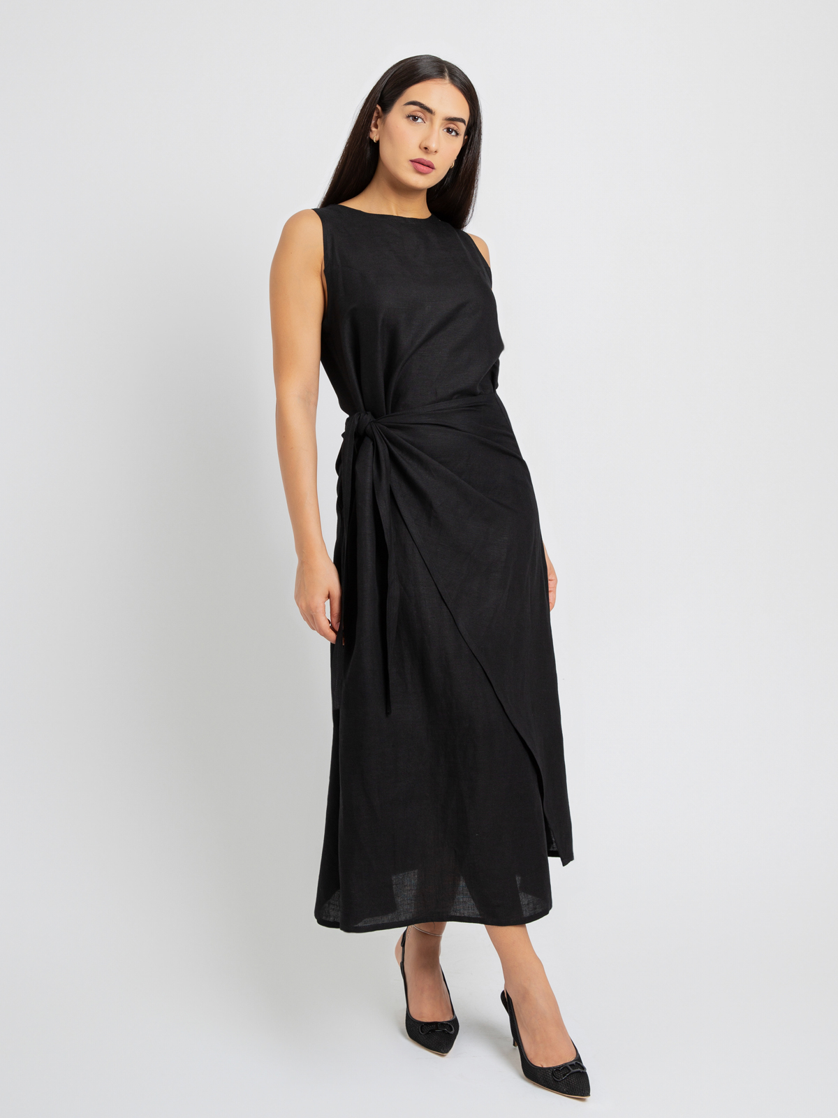 Black Linen Wrap Dress