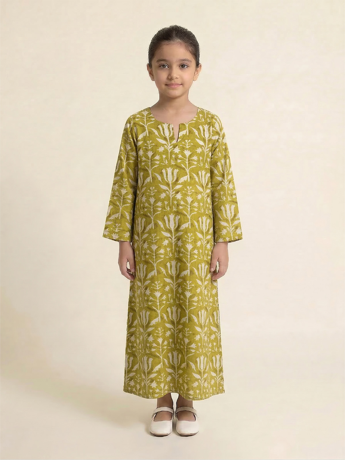 Yellow Olive Half Cloche Jalabiya