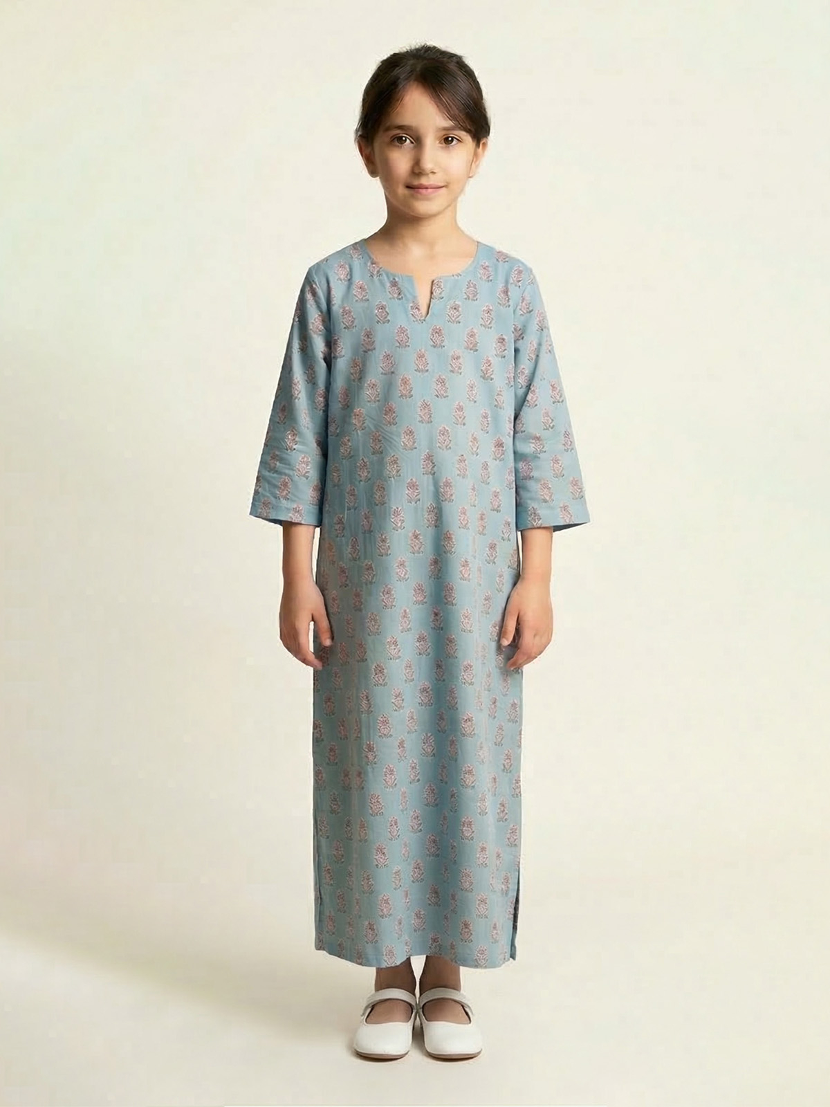 Blue Flowres Half Cloche Jalabiya