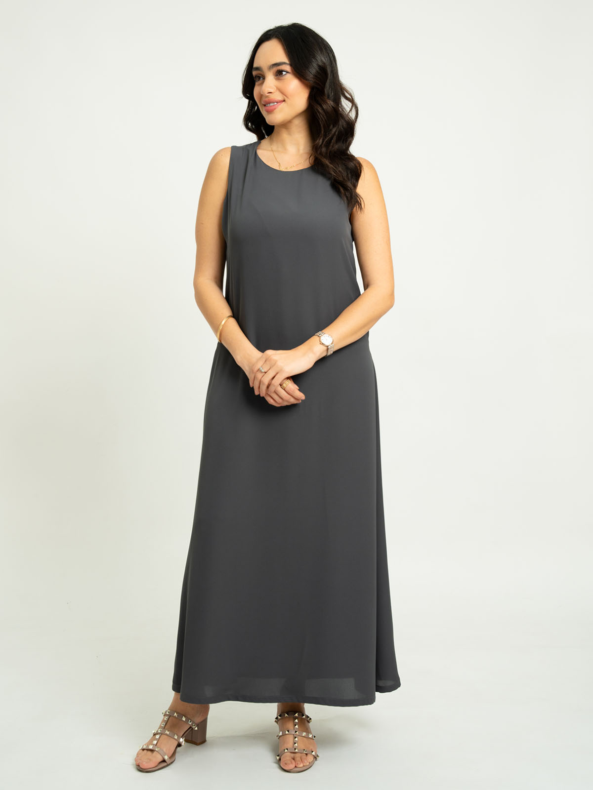 Gray Sleeveless Long Dress