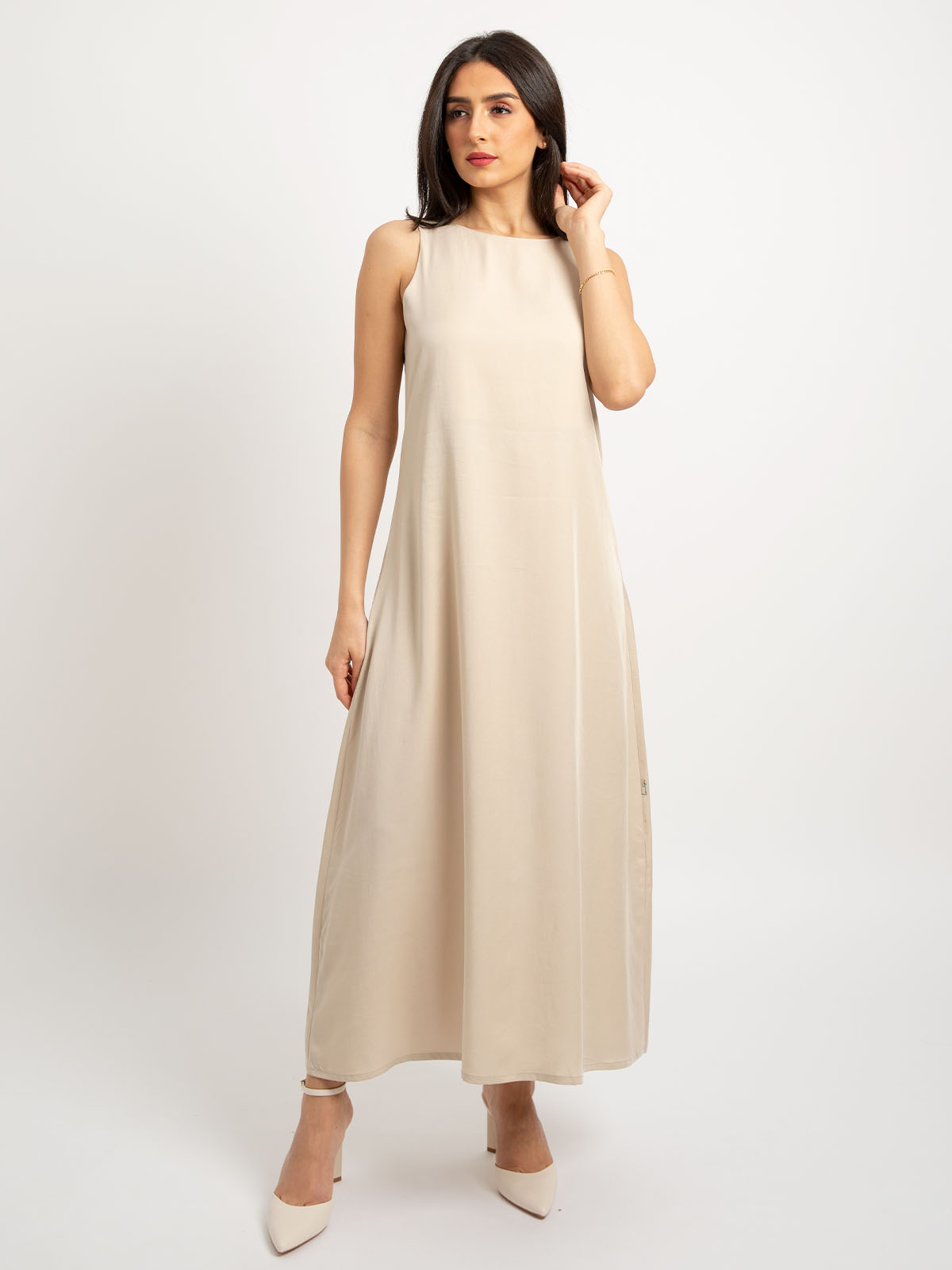 Beige - Sleeveless Long Dress