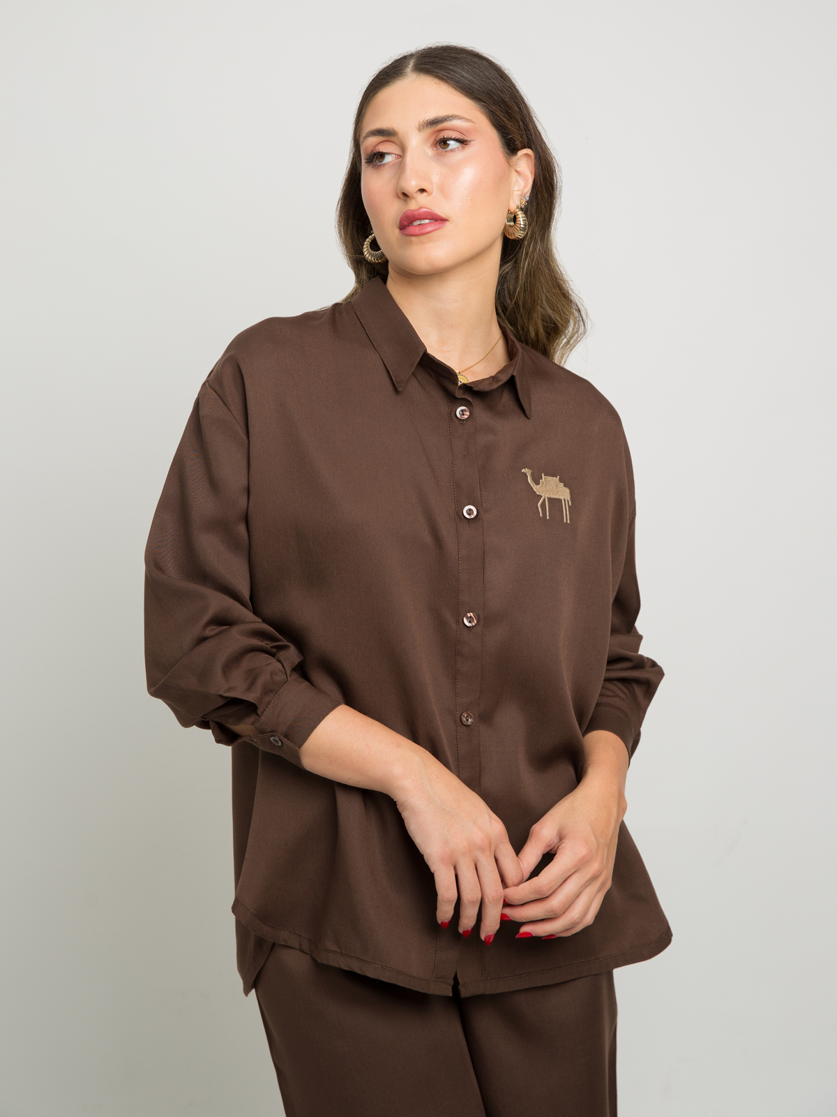Brown Loose Shirt Set