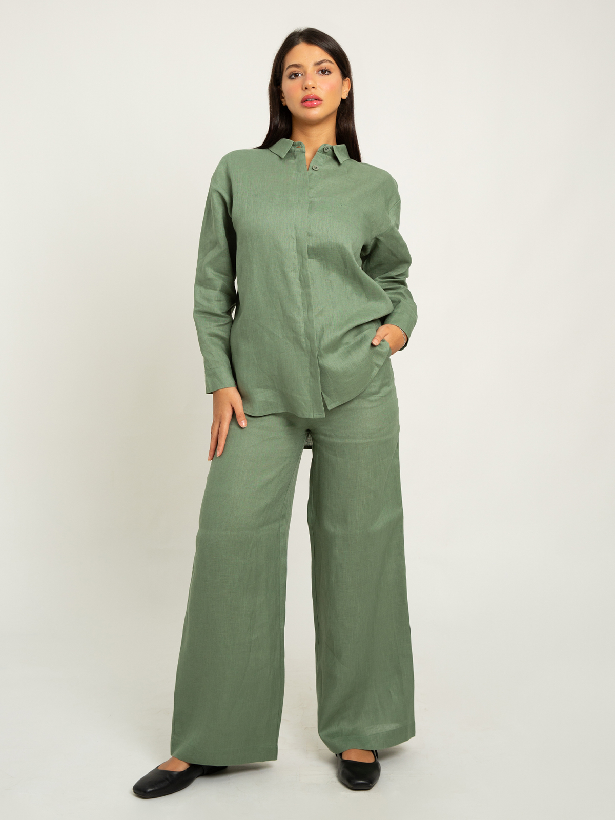 Green Shirt & Pants Linen Set