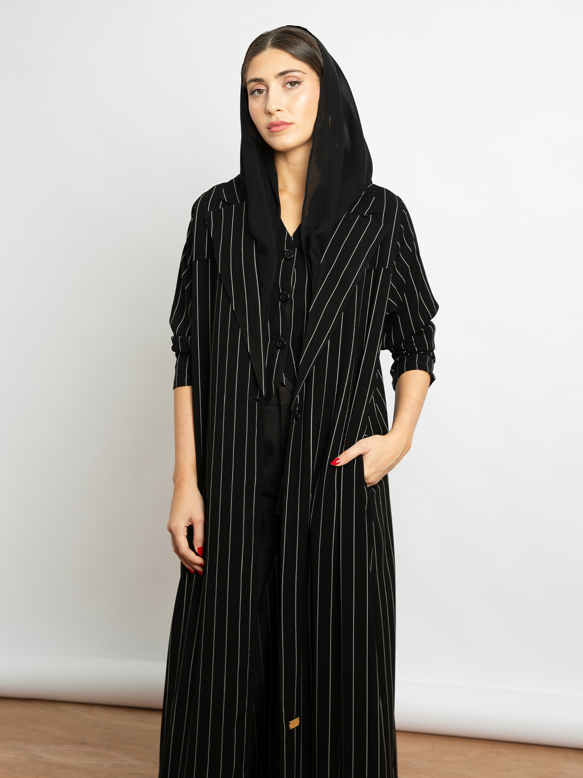 Striped Black Suit Abaya and Vest - Business Woman Saver Package