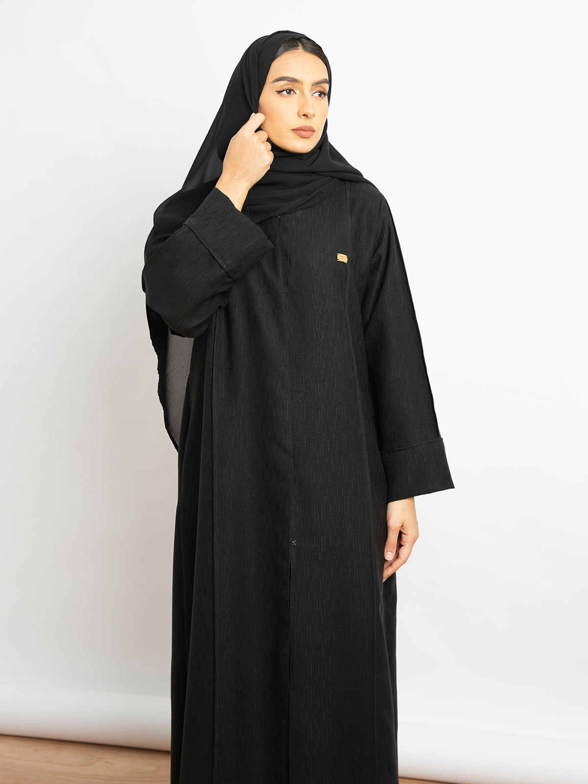 Black - Jacquard Long Closed Practical Abaya 