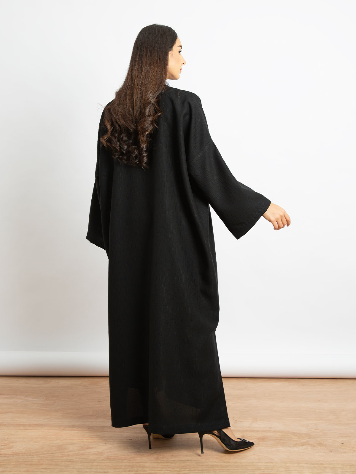 Black - Jacquard Long Open Wide-fit Bohemian Abaya
