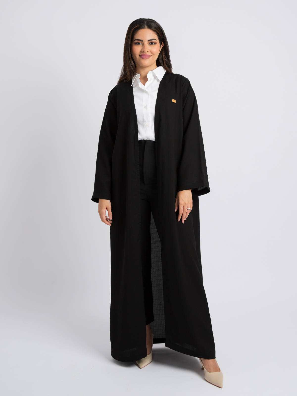 Kaafmeem women clothing regular fit black color long practical classic stripe texture abaya in lightweight fabric