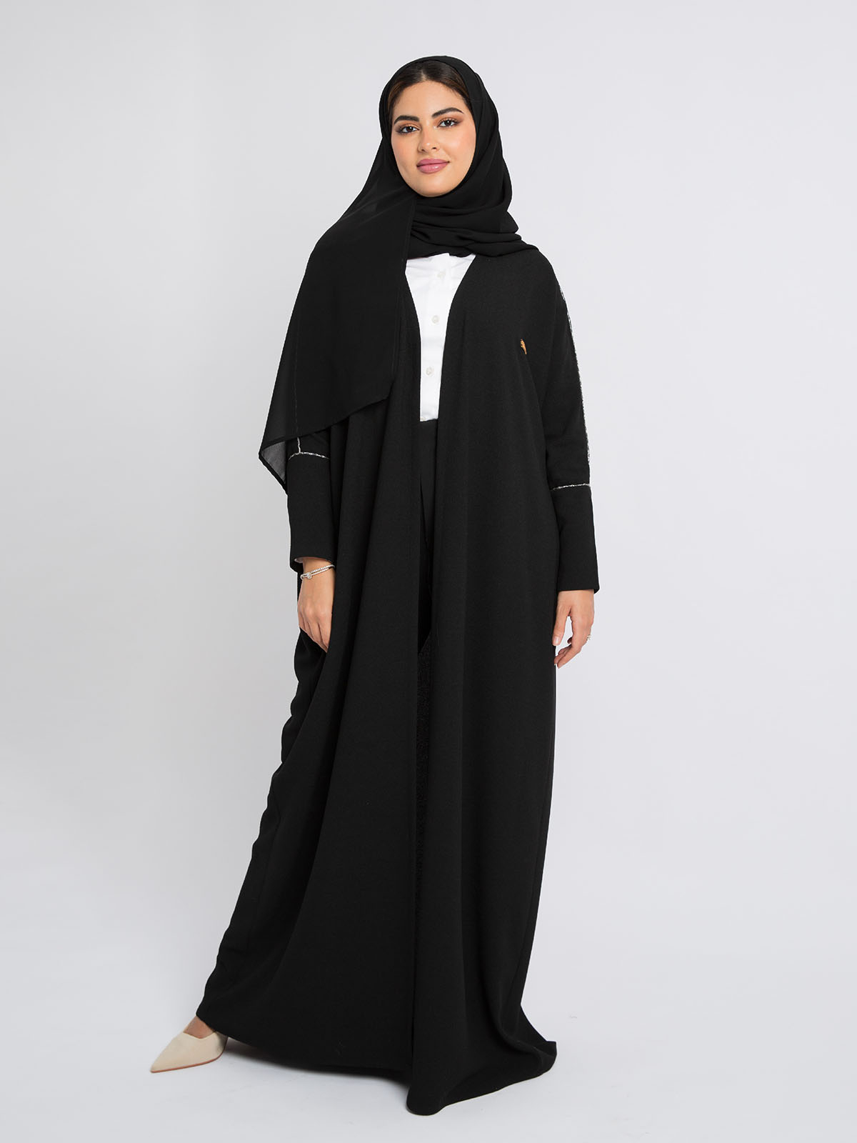 Kaafmeem women clothing half bisht firefly abaya black color in crepe fabric for daily use
