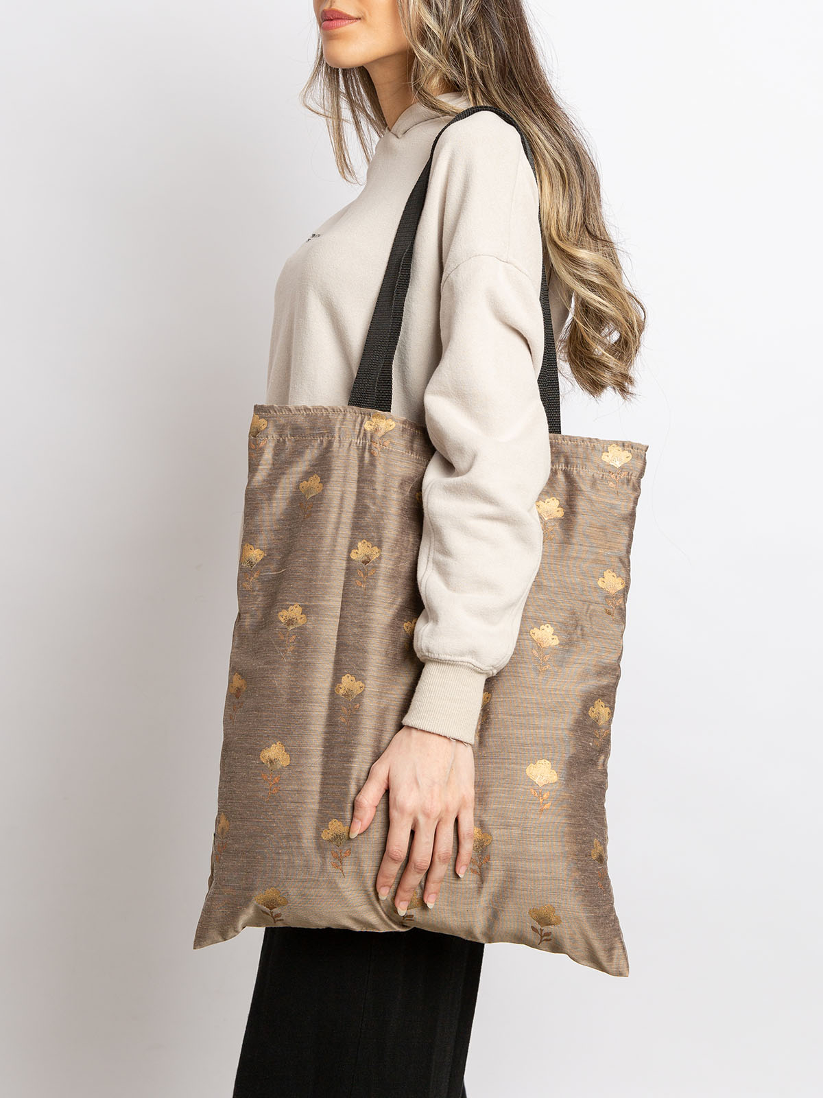 Brown with Golden Floral - Eco-Friendly Tote Bag