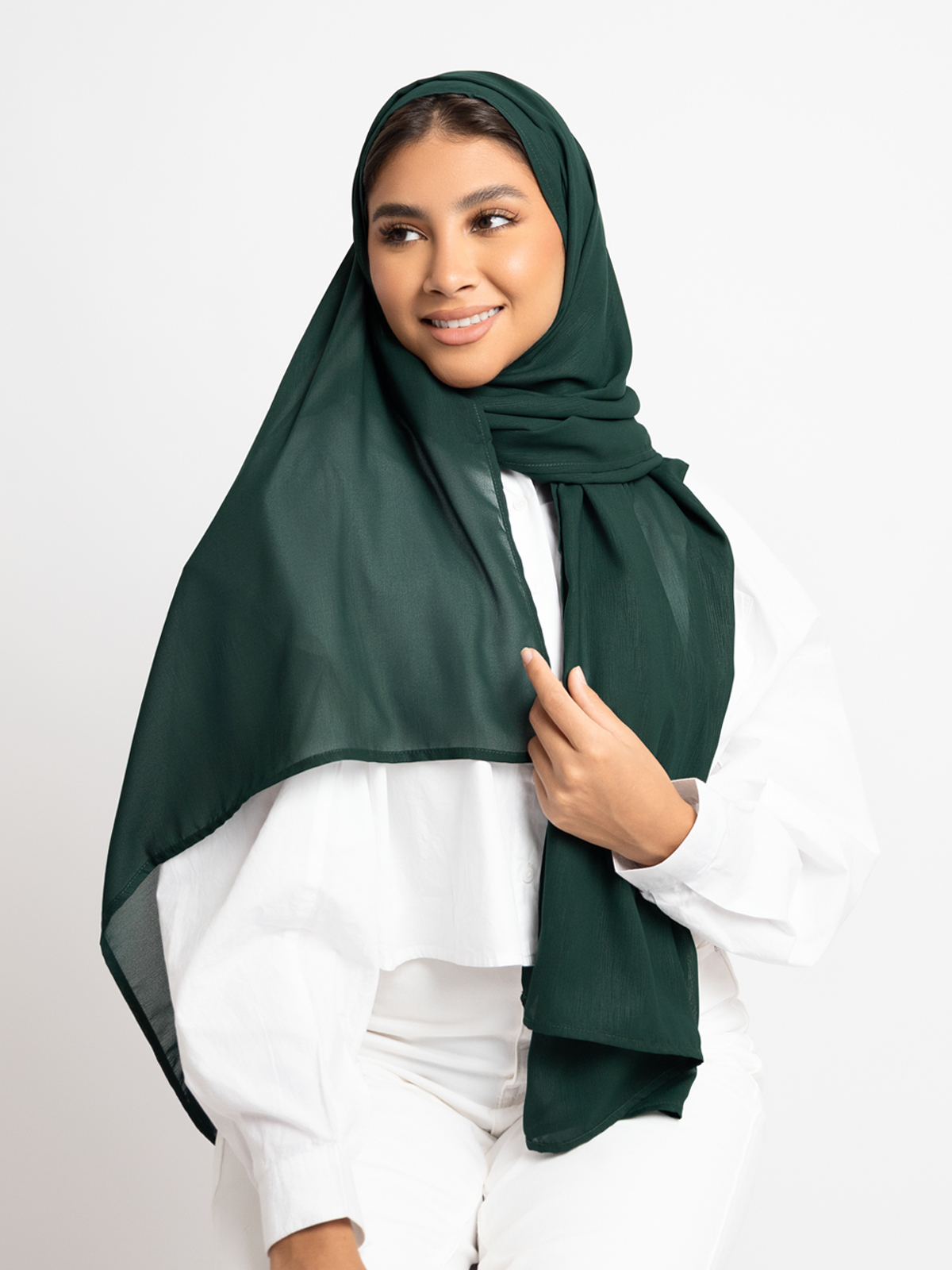 Luxurious chiffon hijab plain tarha 200 cm long grass green color high quality material online in ksa by kaafmeem