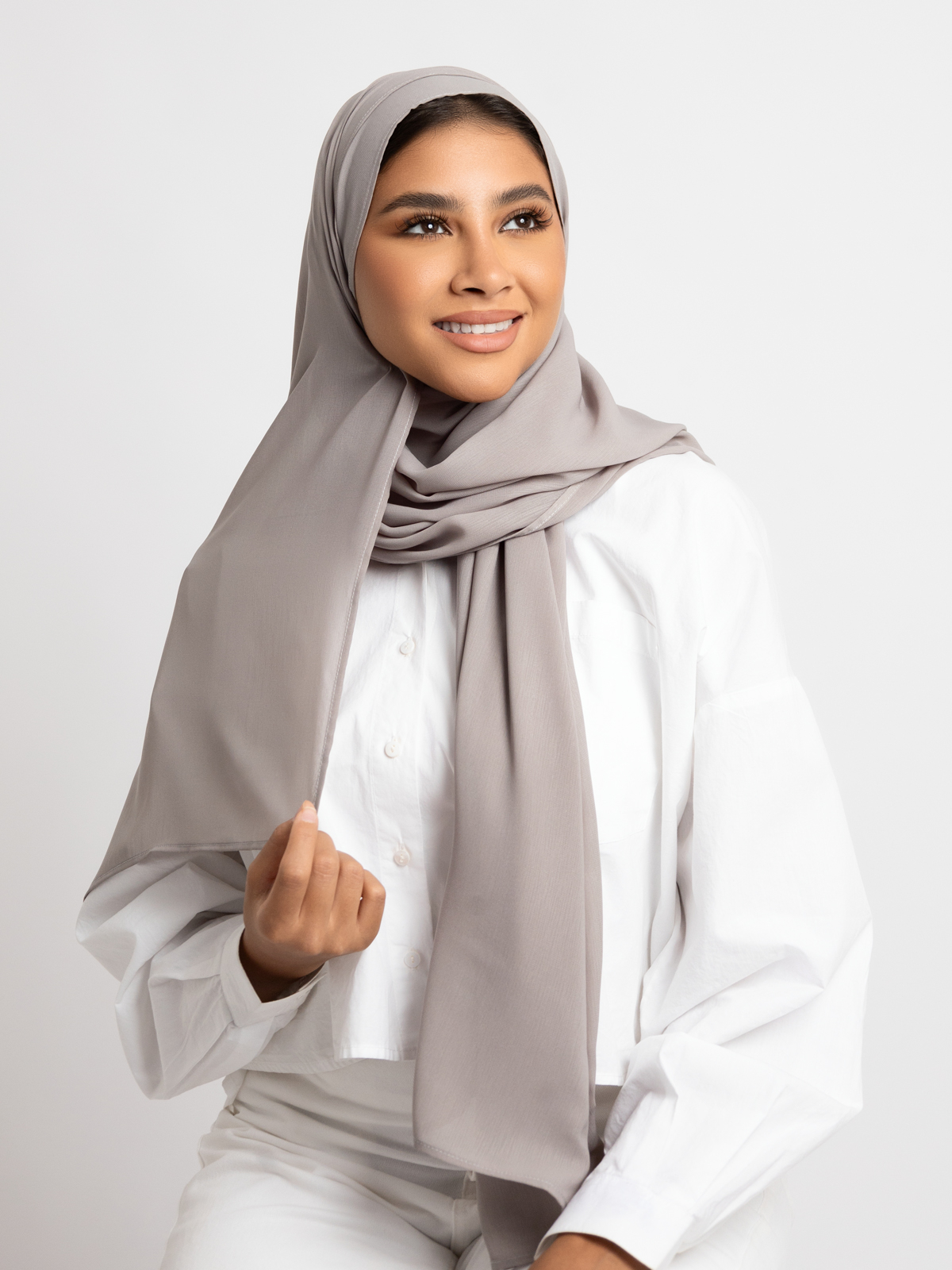 Luxurious chiffon hijab plain tarha 200 cm long gray color high quality material online in ksa by kaafmeem