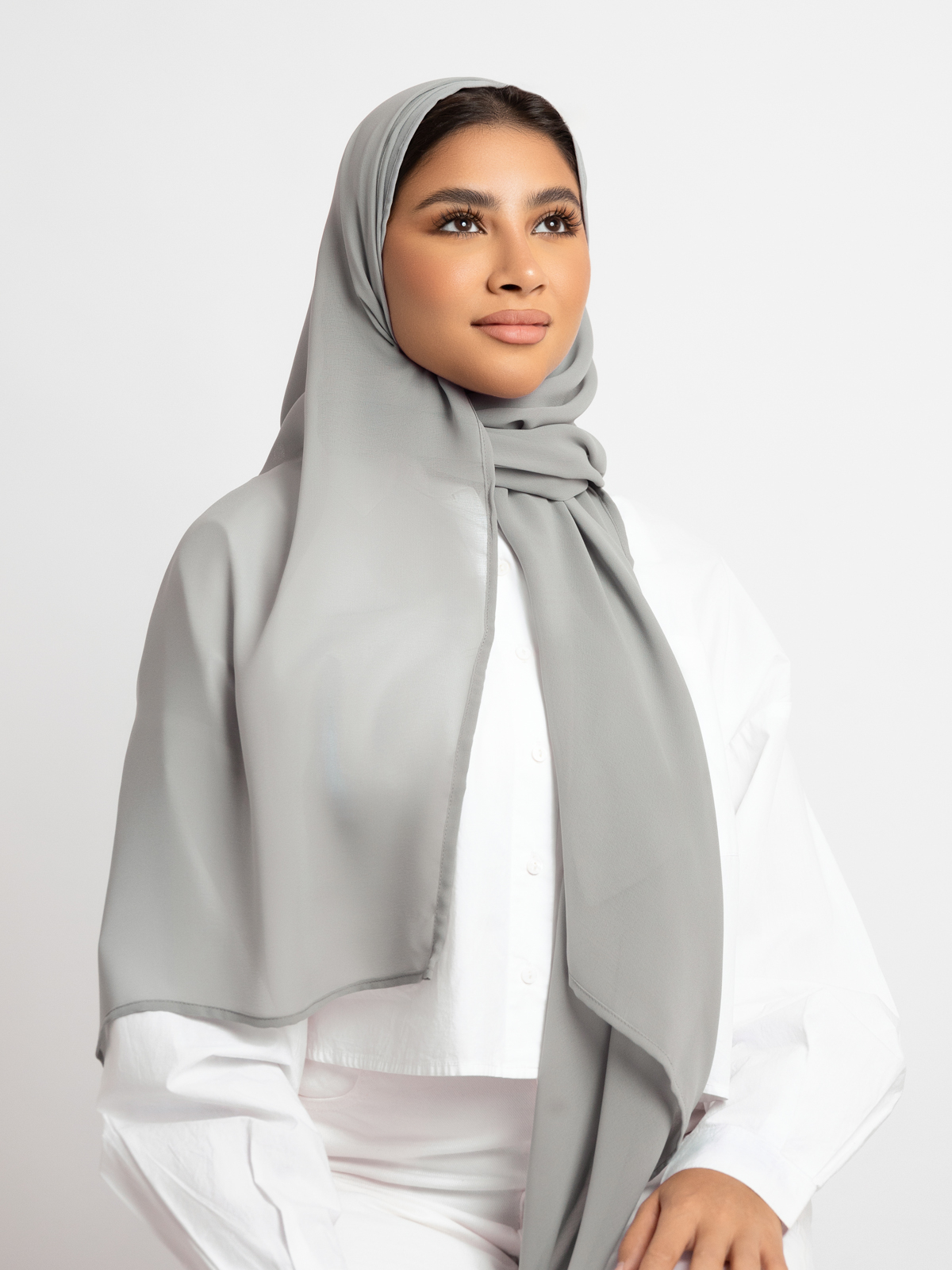 Luxurious chiffon hijab plain tarha 200 cm long bluish gray color high quality material online in ksa by kaafmeem