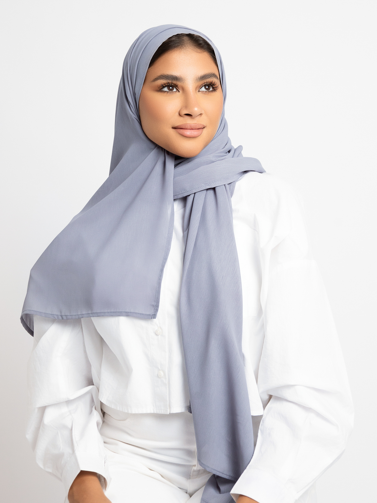 Luxurious chiffon hijab plain tarha 200 cm long blue color high quality material online in ksa by kaafmeem