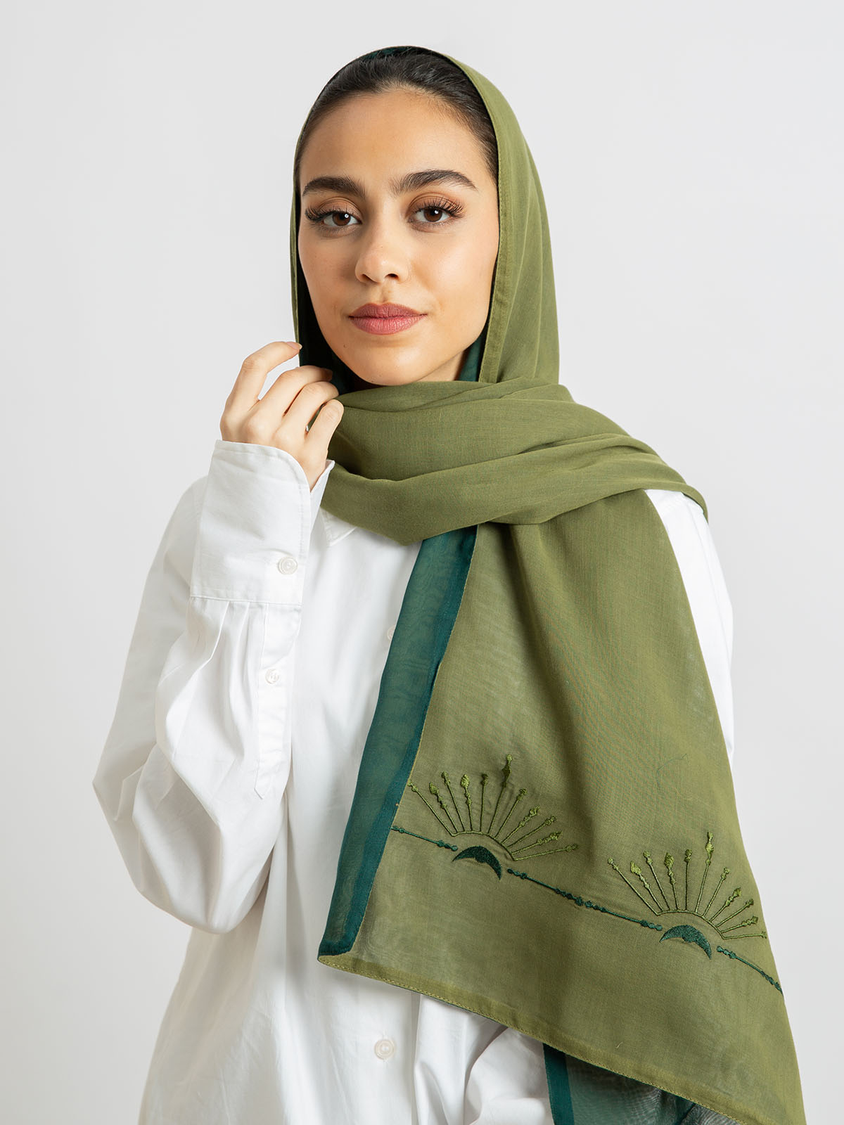 Greens - Double-sided Moon-Rays Embroidery Voile Tarha