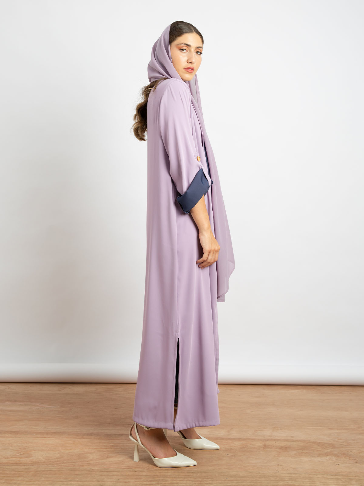 Lavender with Mauve - Crepe Casual Regular-fit Long Open Abaya