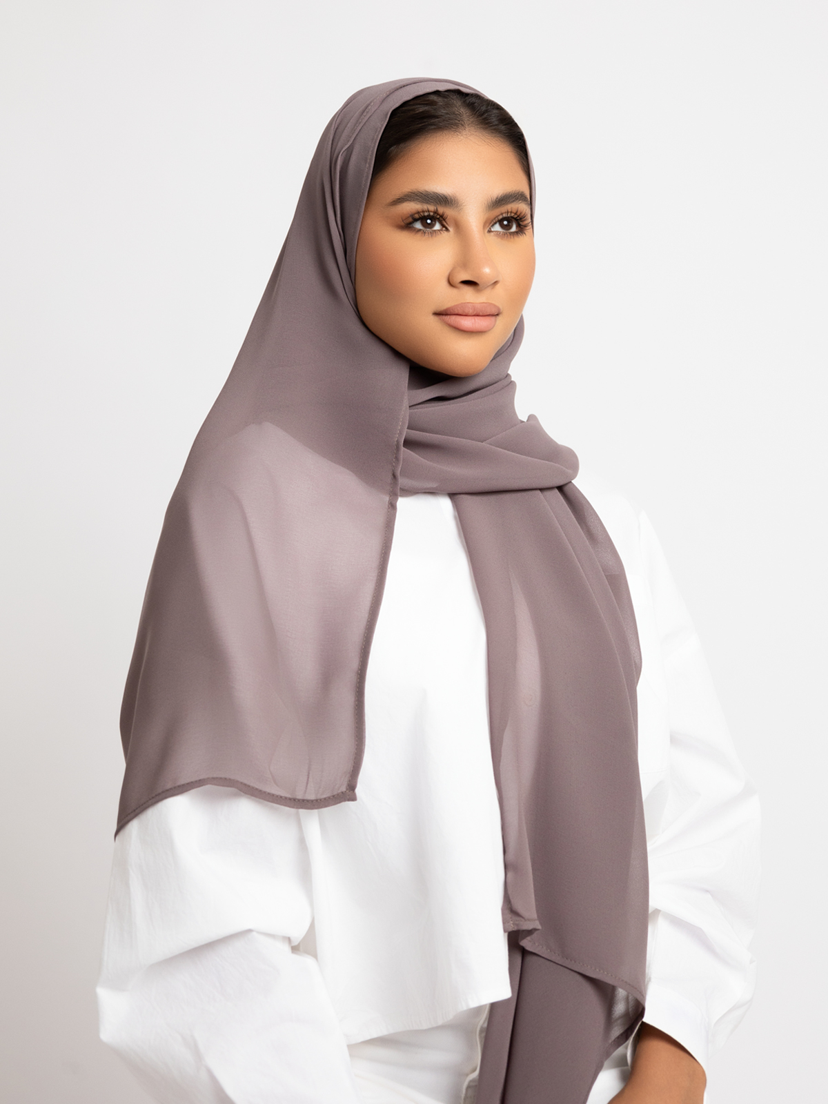 Luxurious chiffon hijab plain tarha 200 cm long purple color high quality material online in ksa by kaafmeem