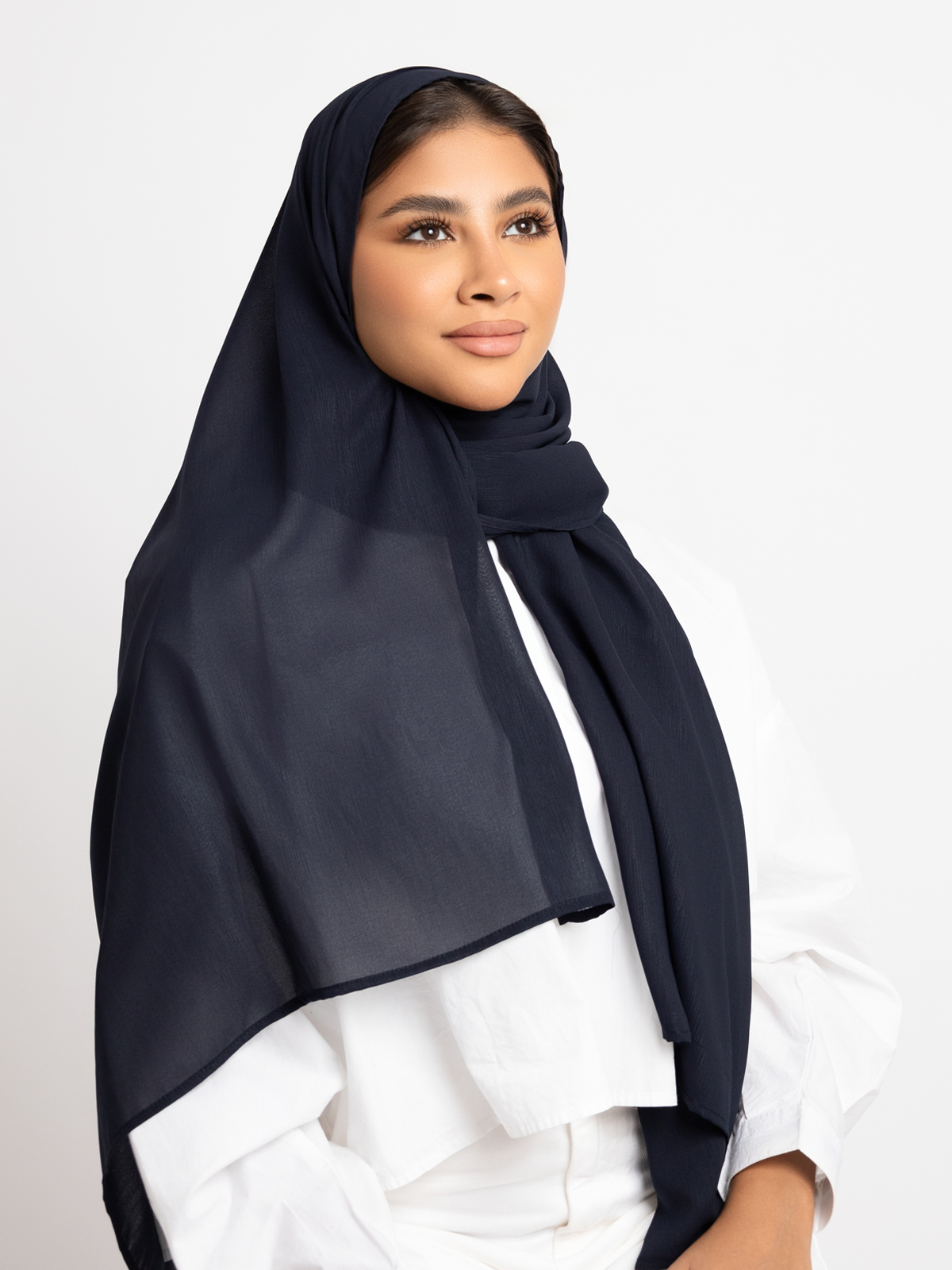 Luxurious chiffon hijab plain tarha 200 cm long navy color high quality material online in ksa by kaafmeem