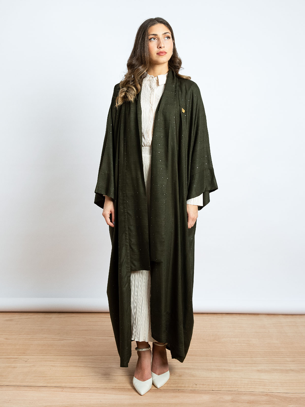 Olive Sequin Stripes - Flowstyle Abaya