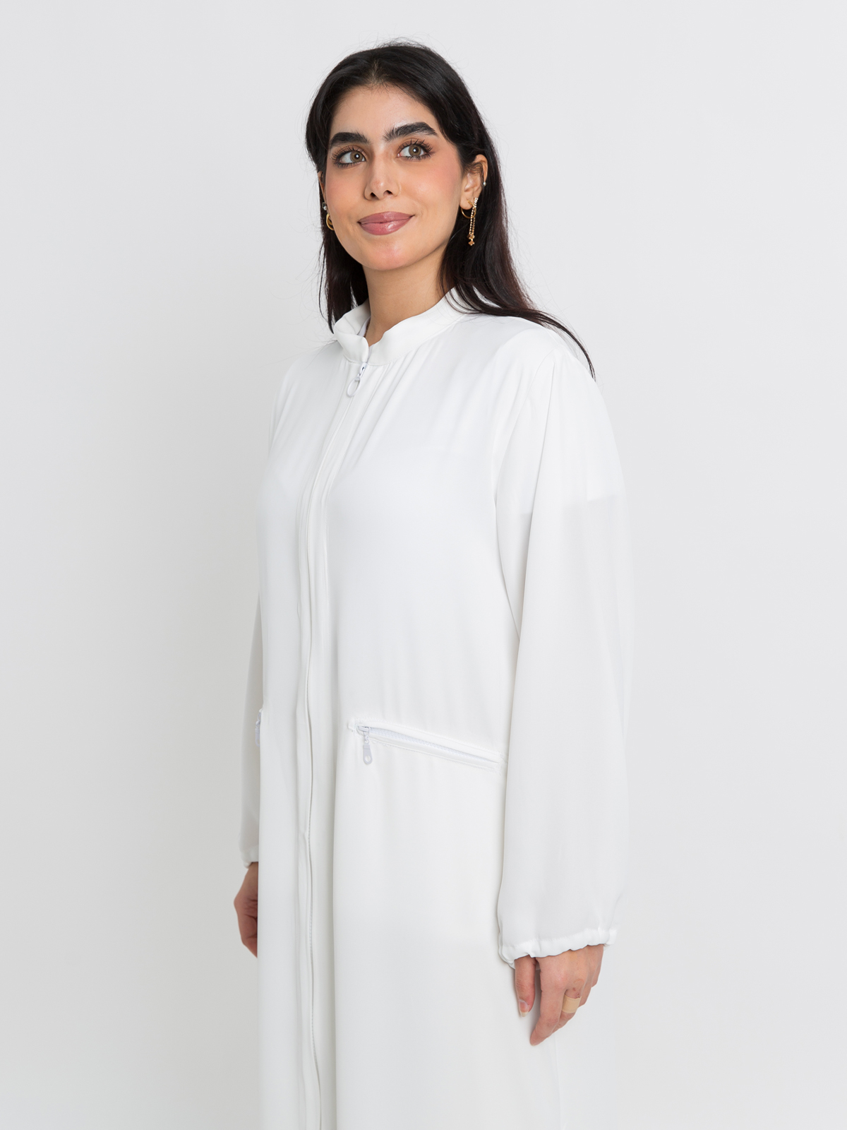 White Zipper Hajj & Umrah Abaya Without Tarha