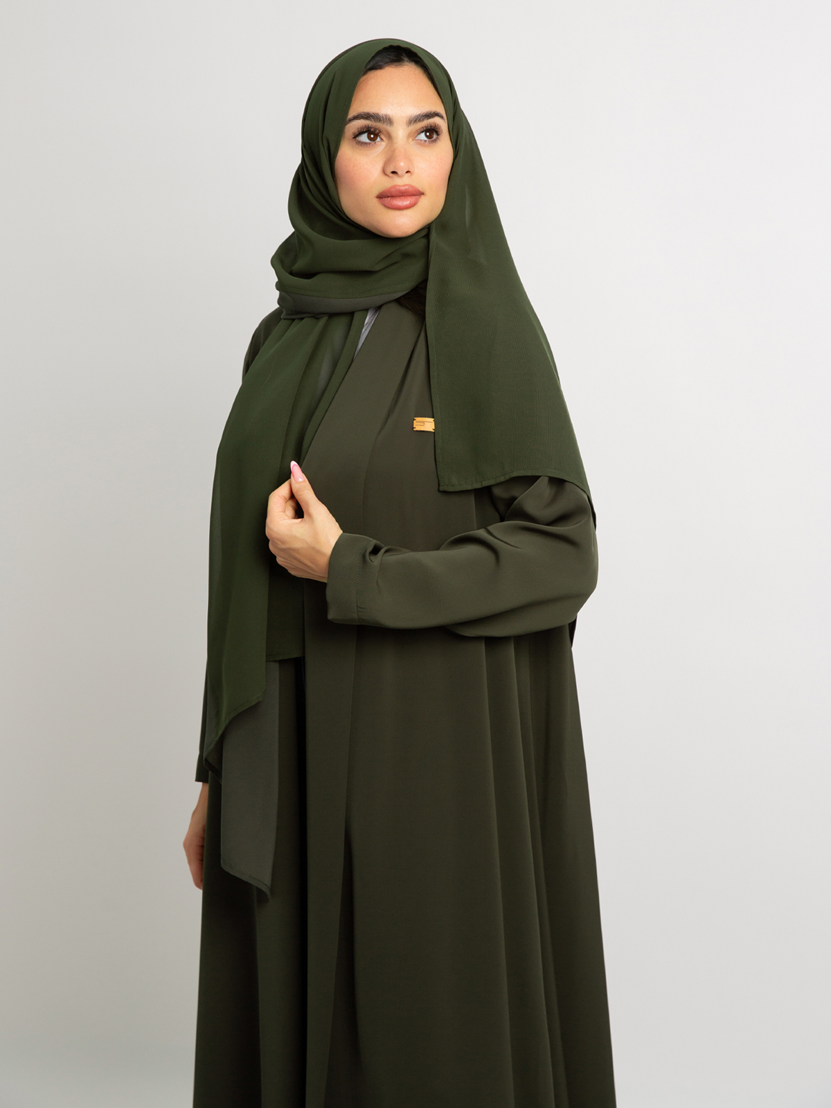 Olive A-Cut with Collar Abaya