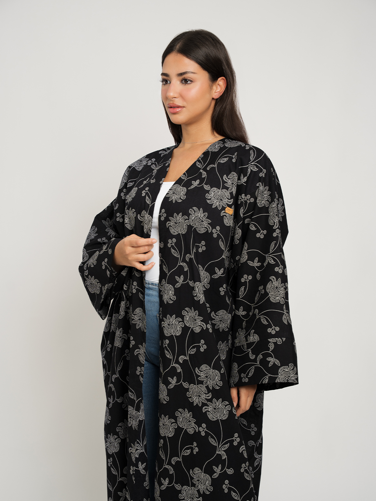 Black Floral Silhouette Wide-fit Abaya
