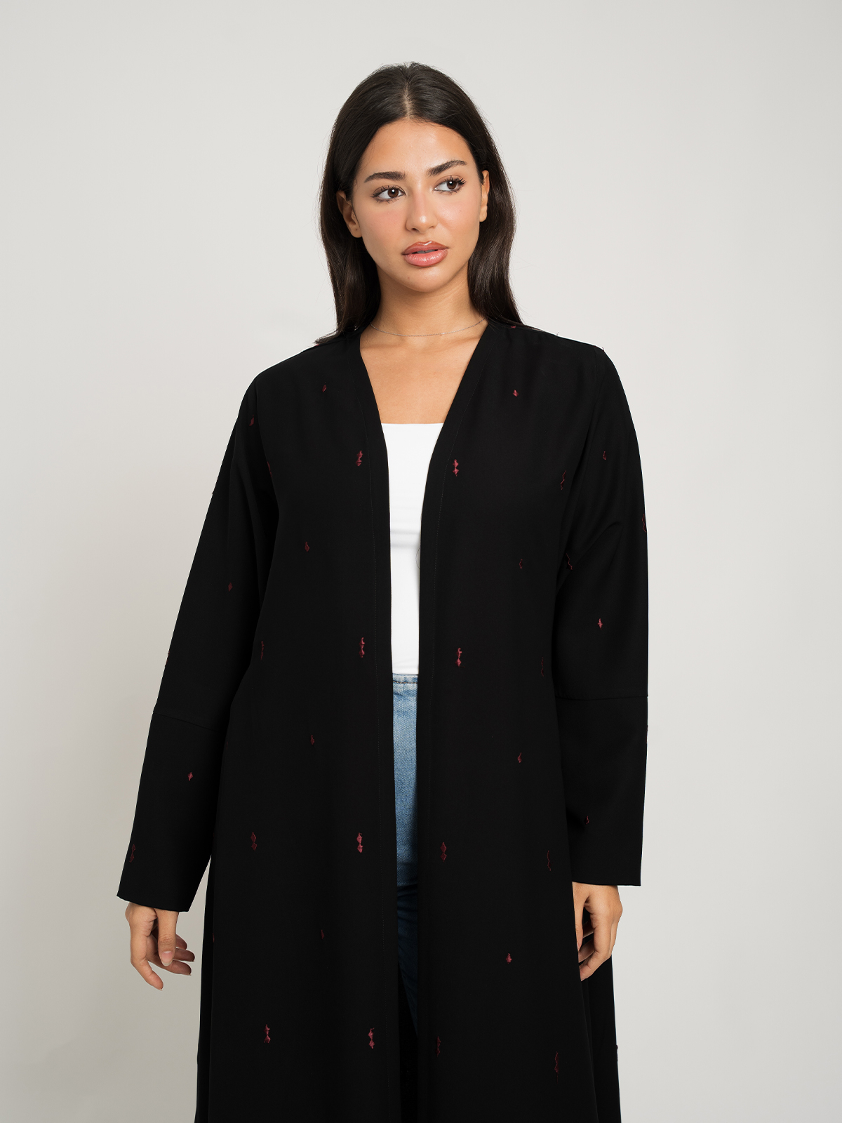 Black & Magenta Diamonds A-Cut Abaya