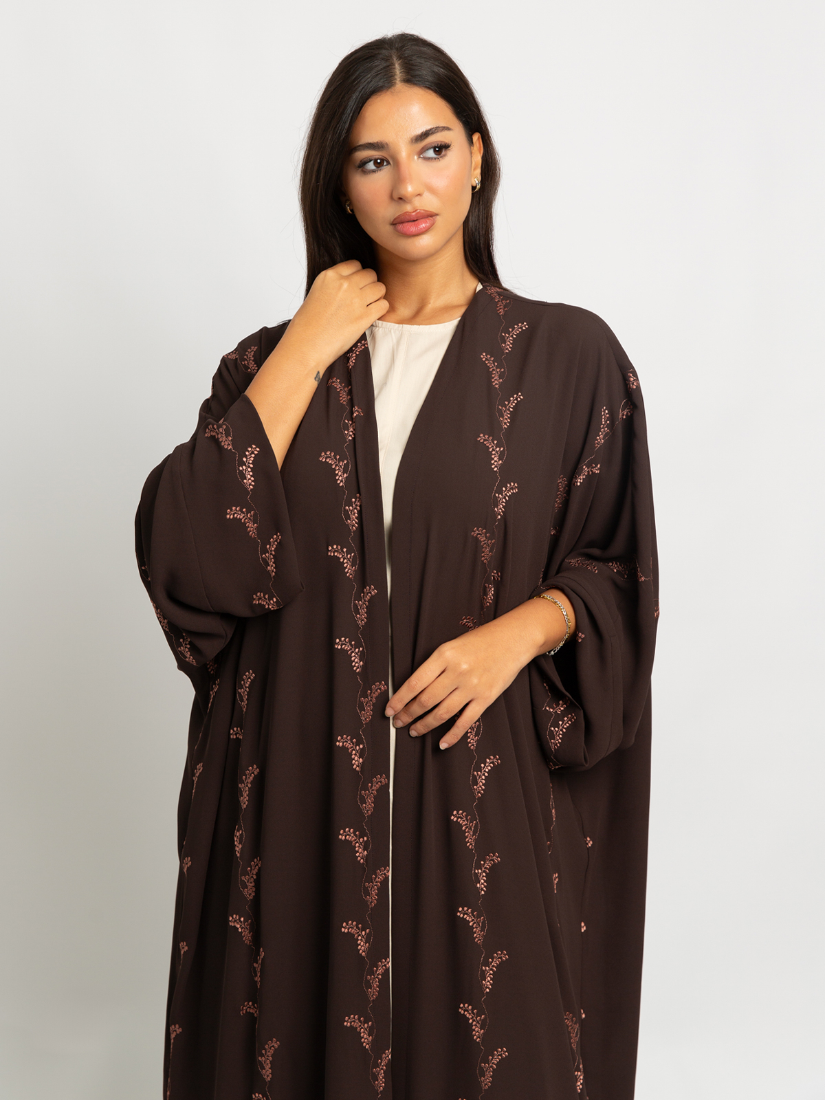Dark Brown Blooms Wide-fit Abaya